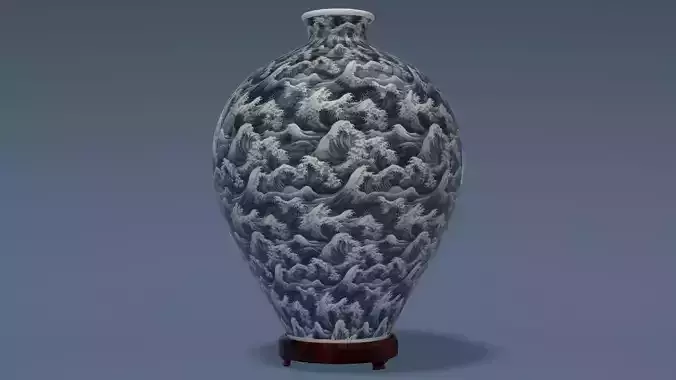 Japanese stormy waves vase