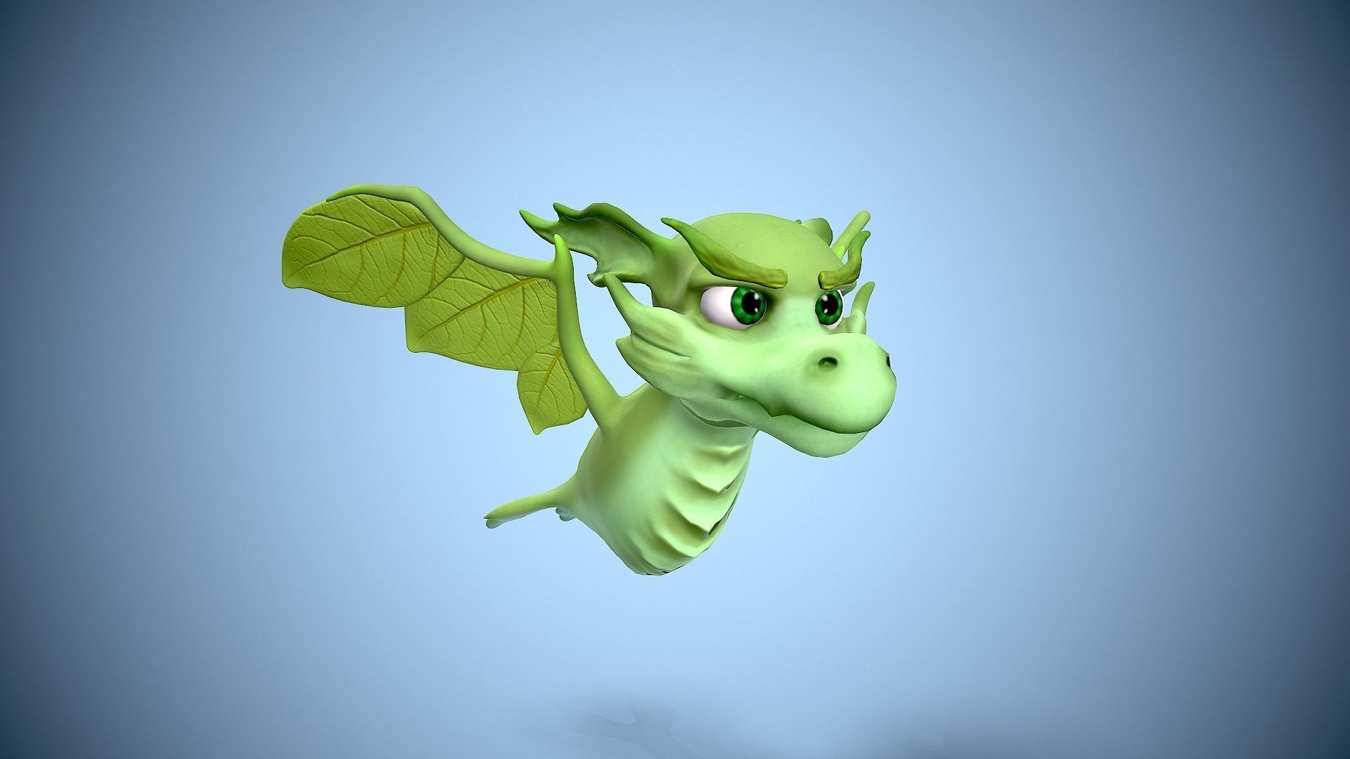cartoon leaf dragon Low-poly 3D model_2