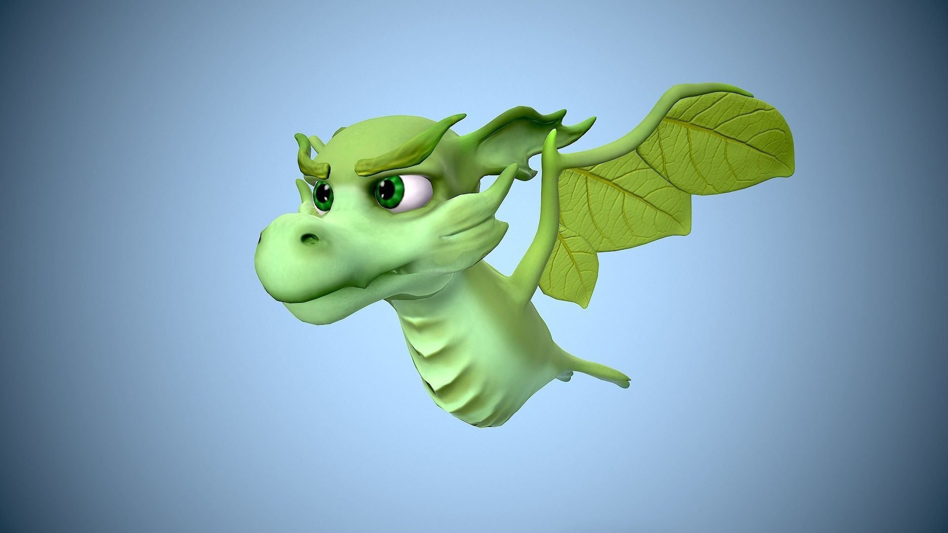cartoon leaf dragon Low-poly 3D model_8