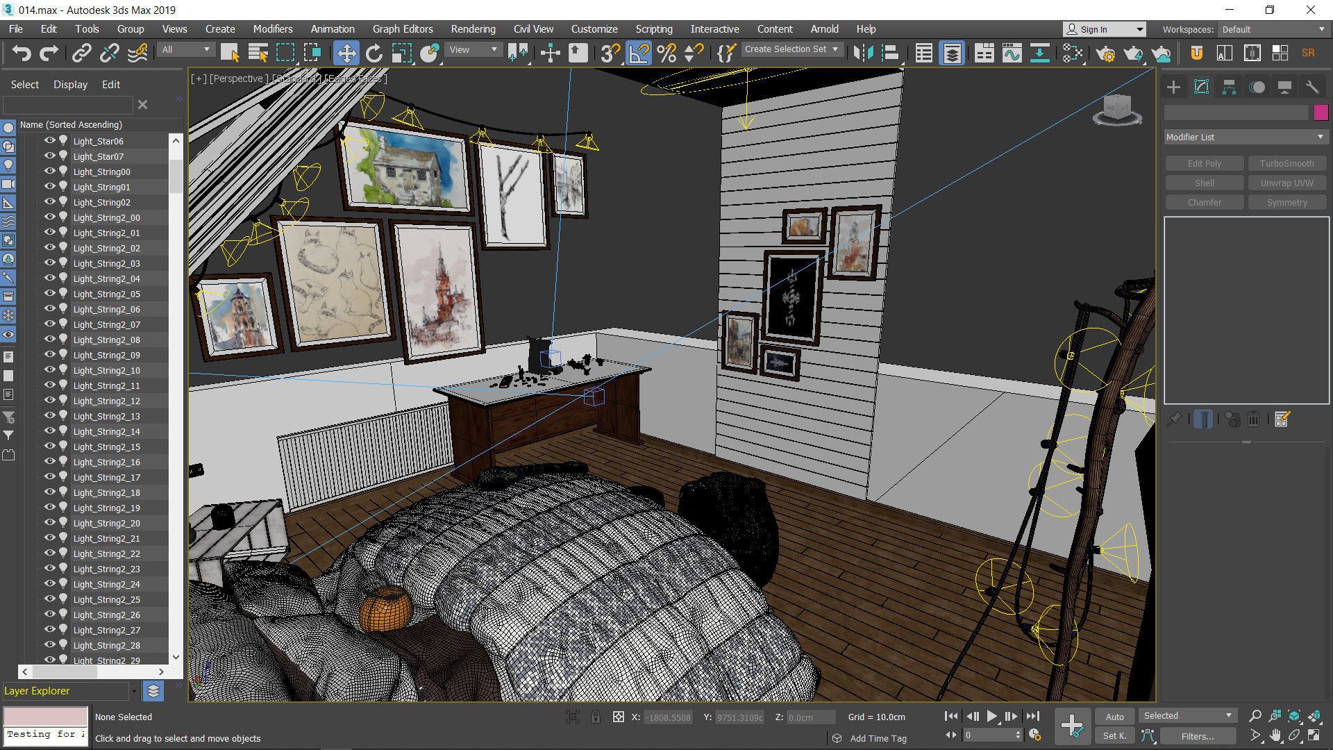 The Room attic bedroom with lights and bed Low-poly 3D model_19