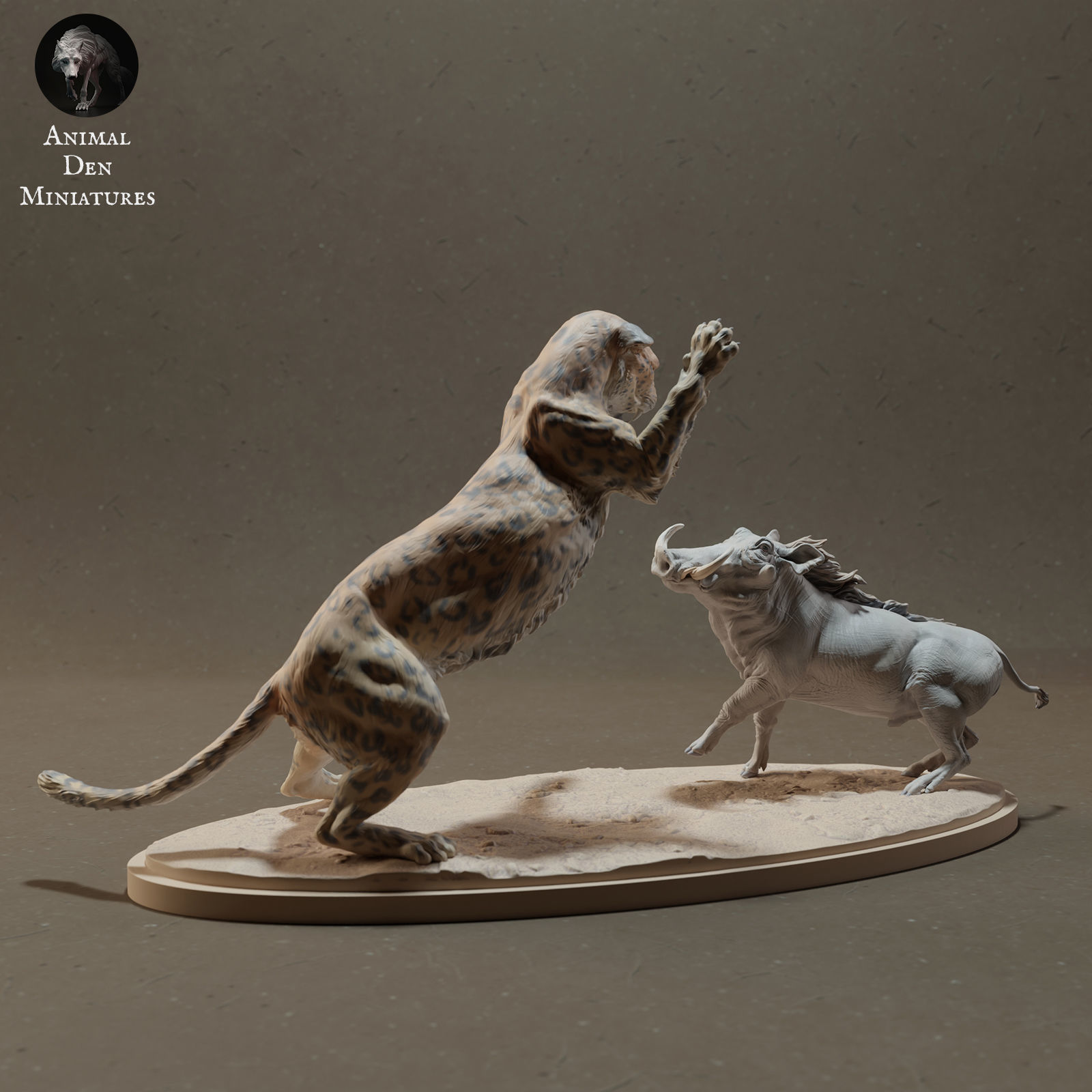 Leopard Hunting Common Warthog 3D print model_3