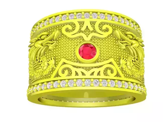 Zodiac Fengshui Diamond Dragon Men Ring 3D Model 4779A