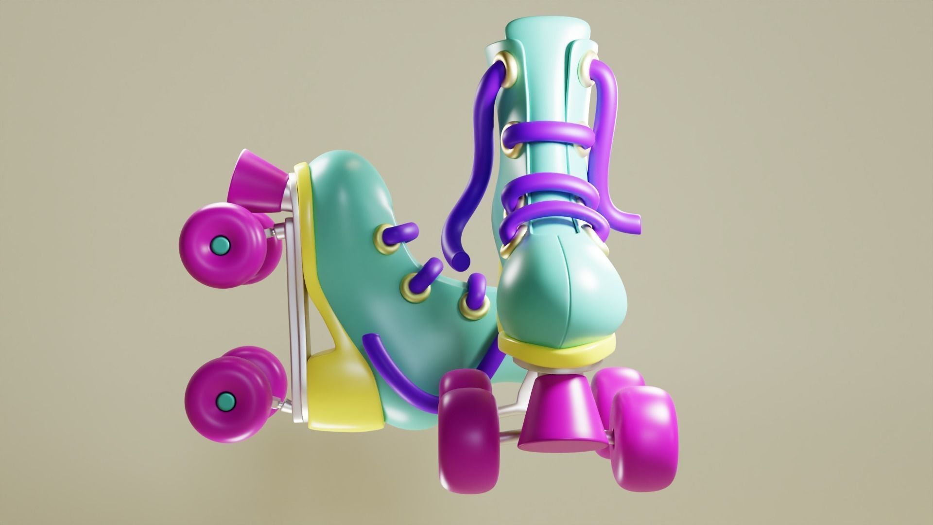 Cartoon Roller Skates Low-poly 3D model_2