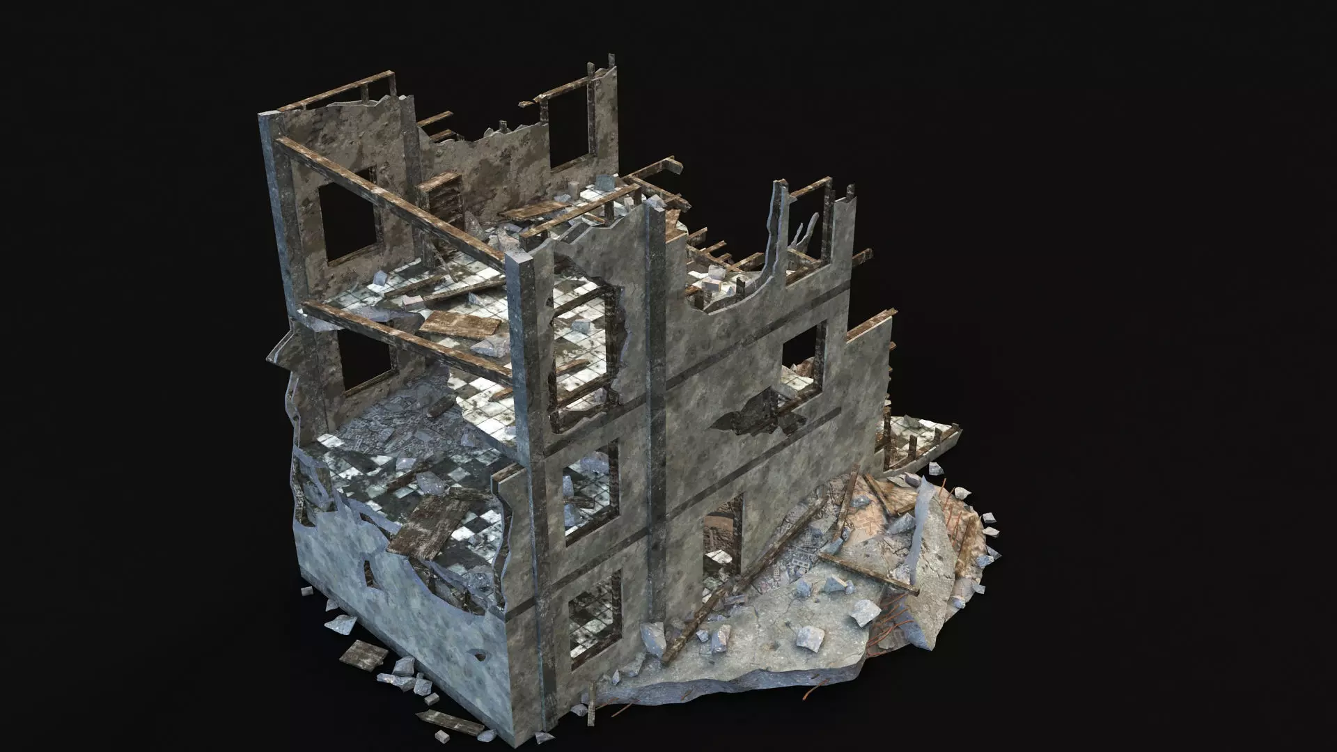 DESTROYED BUILDING 03 Low-poly 3D model_0