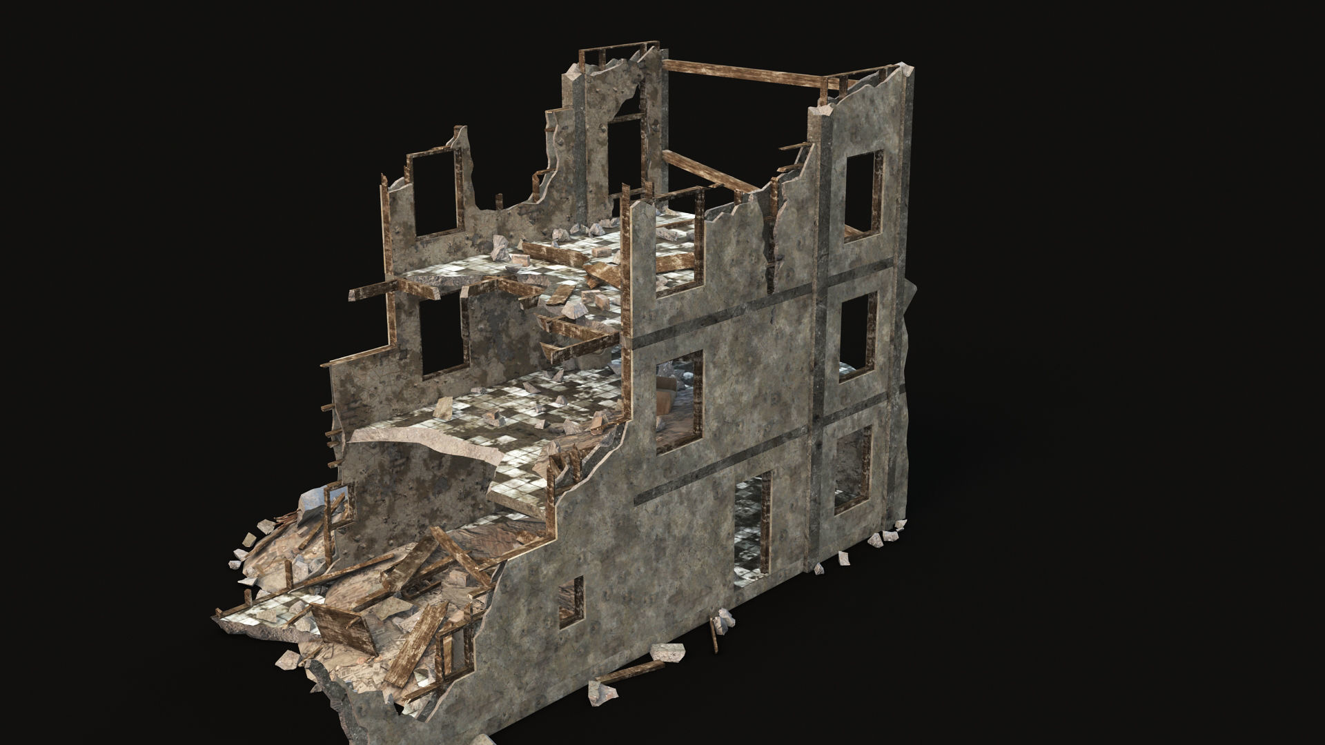 DESTROYED BUILDING 03 Low-poly 3D model_5