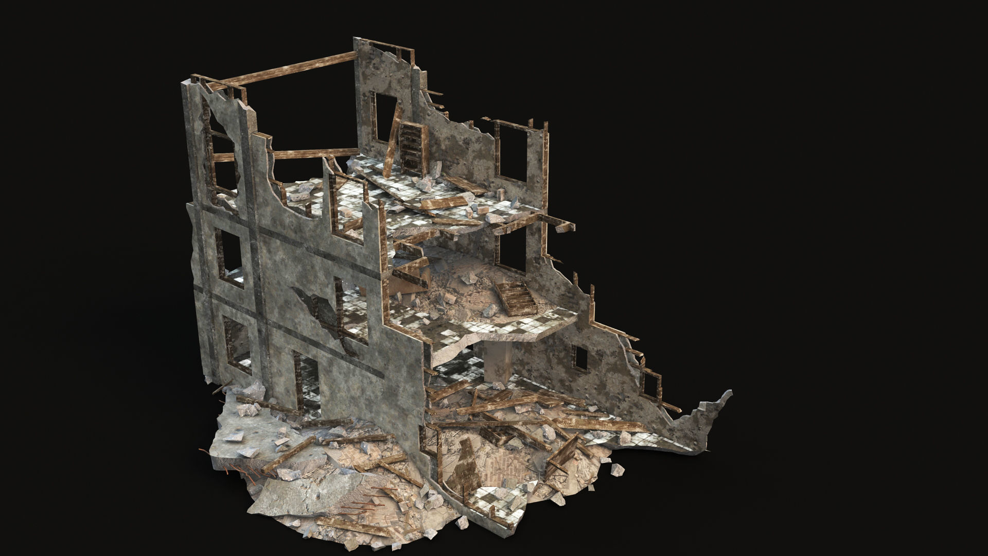 DESTROYED BUILDING 03 Low-poly 3D model_2