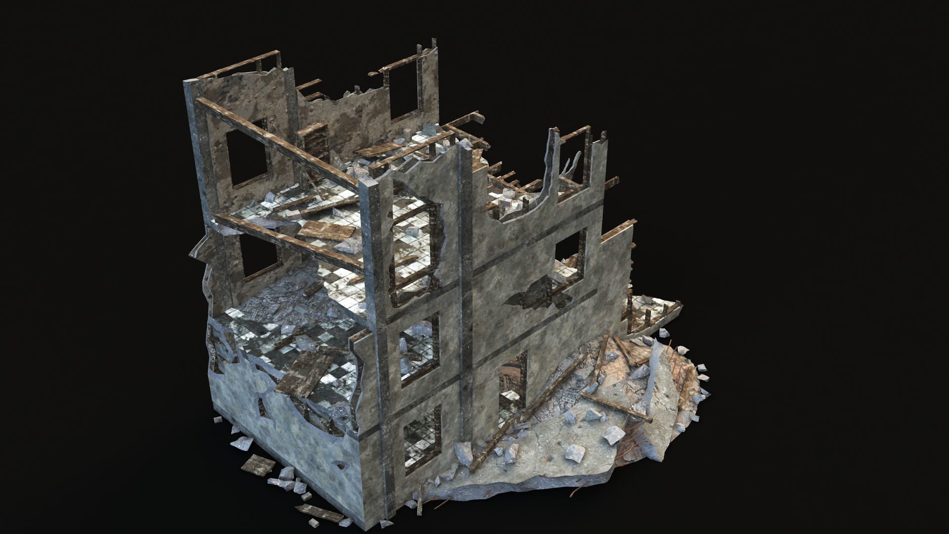 DESTROYED BUILDING 03 Low-poly 3D model_1