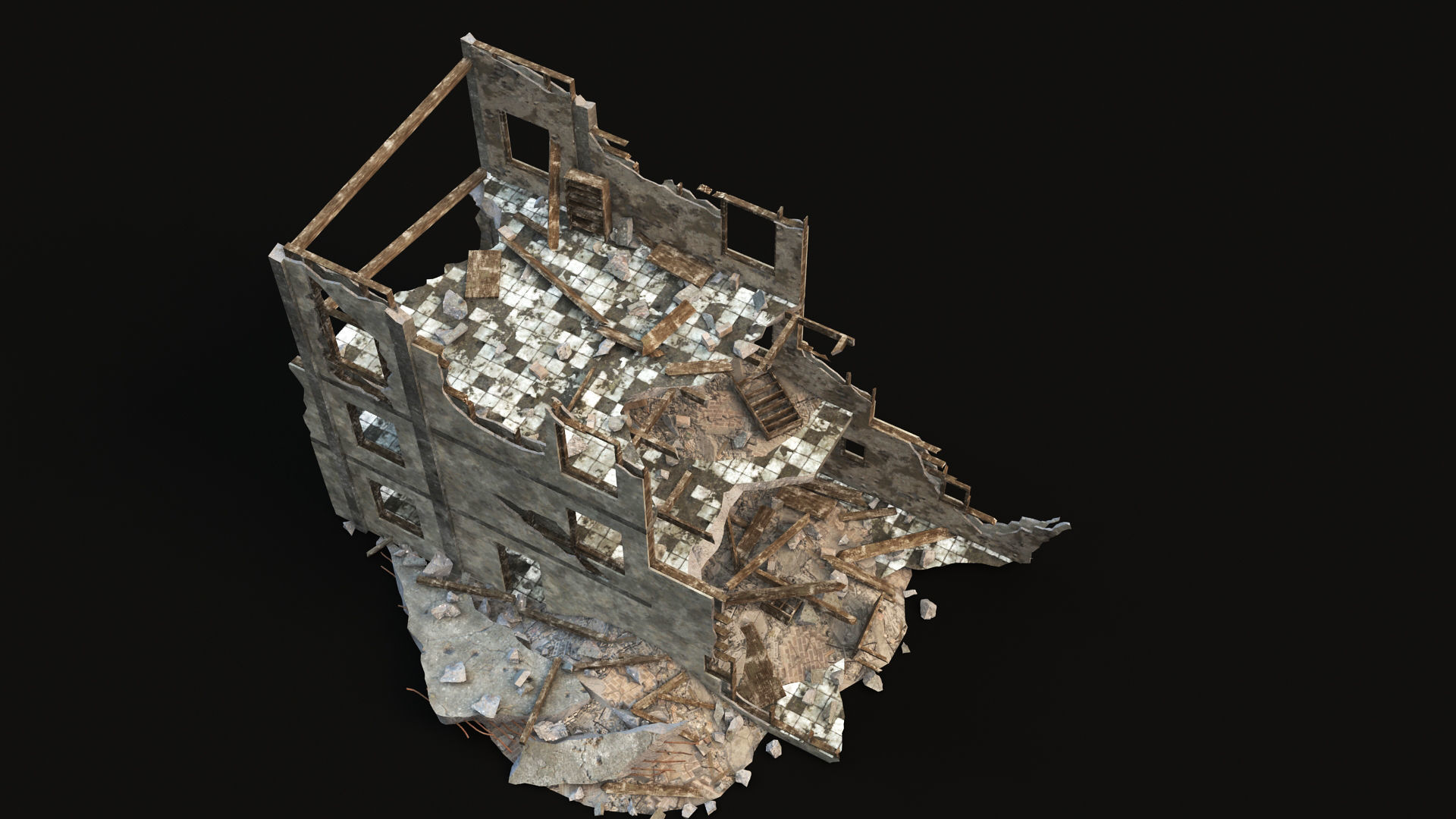 DESTROYED BUILDING 03 Low-poly 3D model_6