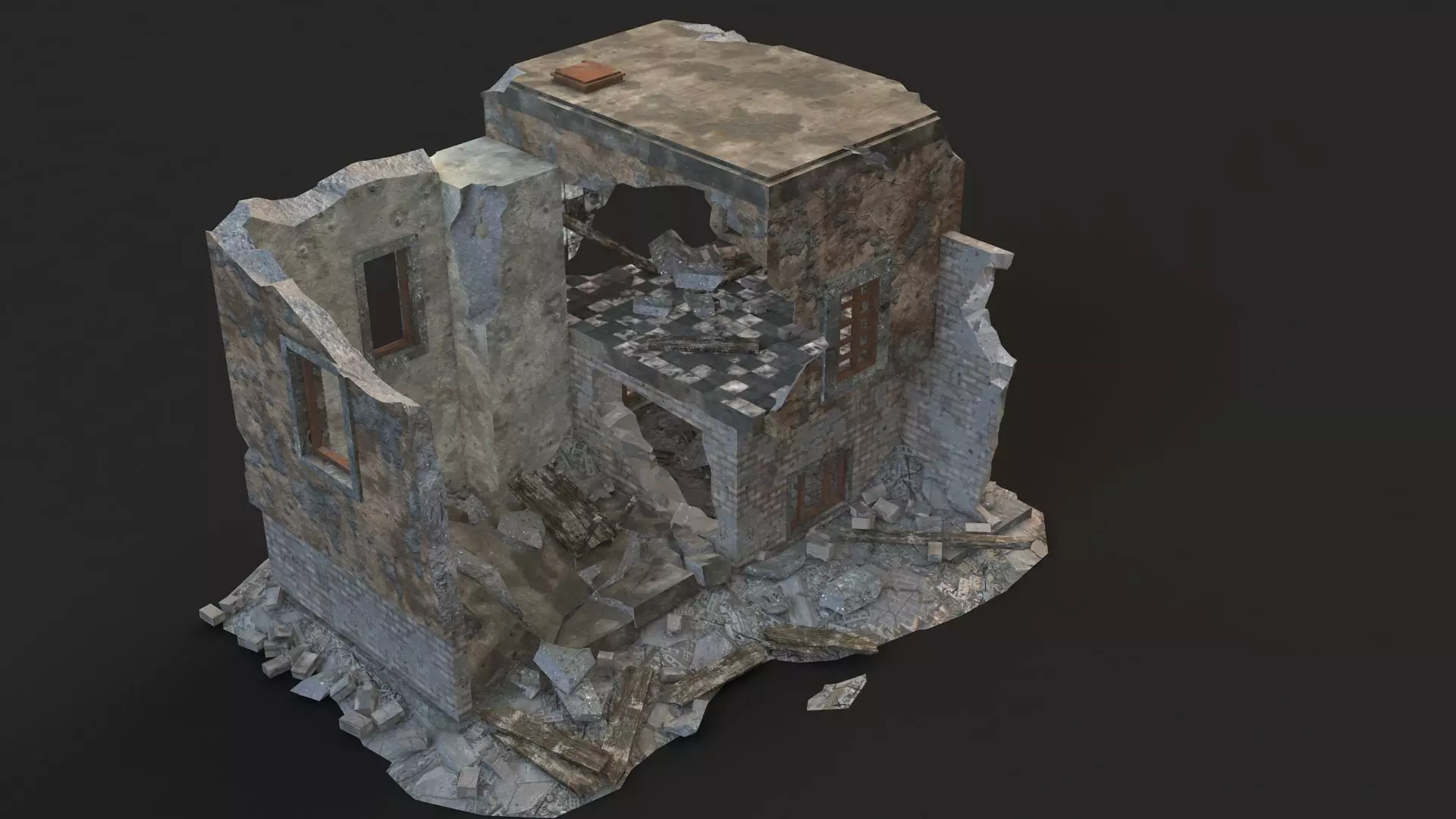 DESTROYED BUILDING 04 Low-poly 3D model_0