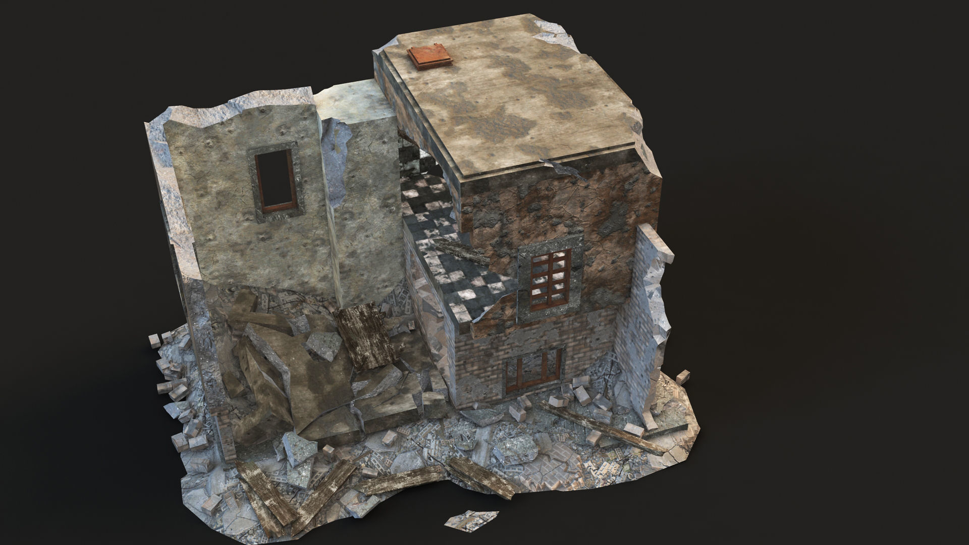 DESTROYED BUILDING 04 Low-poly 3D model_6