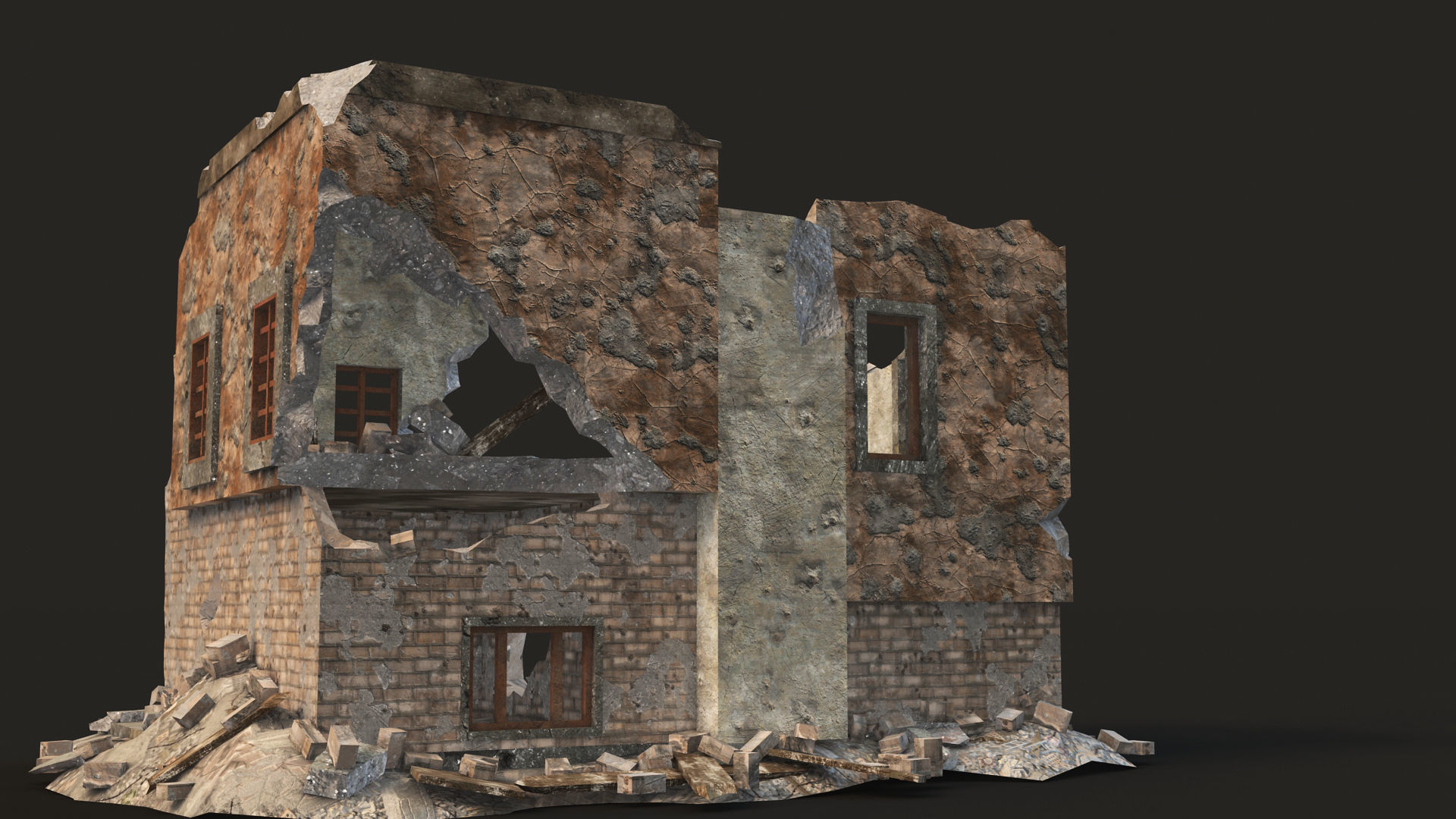 DESTROYED BUILDING 04 Low-poly 3D model_4