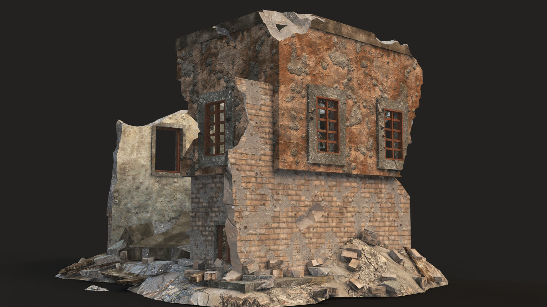 DESTROYED BUILDING 04 Low-poly 3D model_3