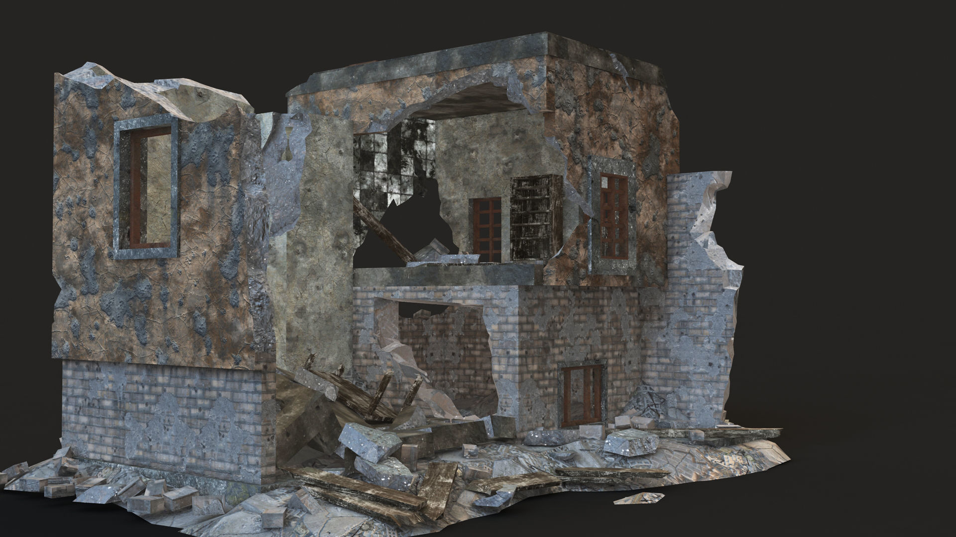 DESTROYED BUILDING 04 Low-poly 3D model_1