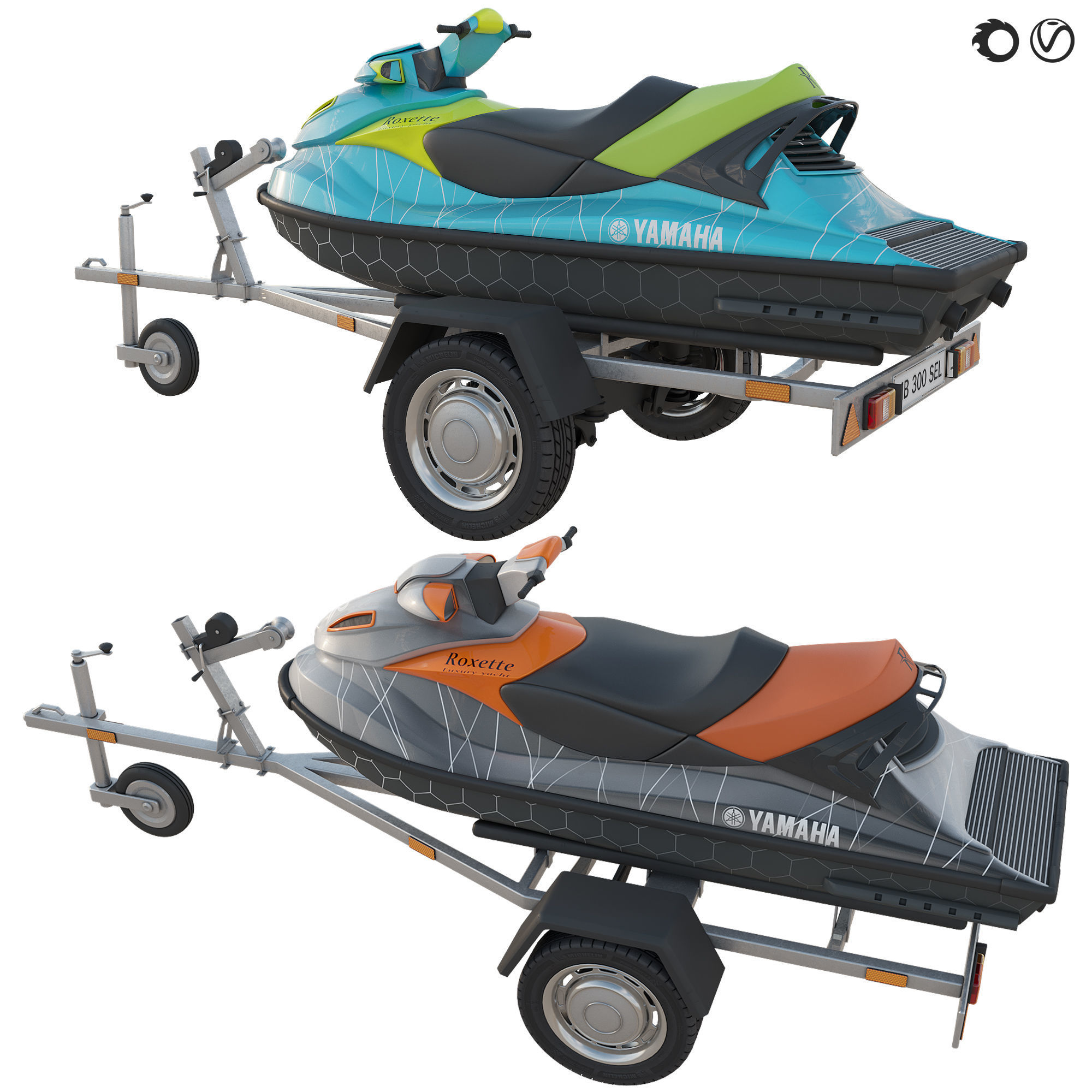  jet ski and trailer 3D model_1