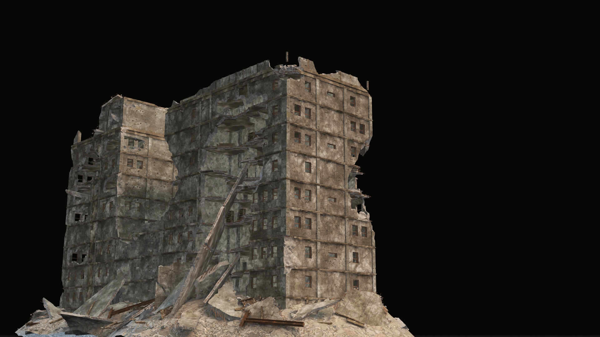 DESTROYED BUILDING 8 Low-poly 3D model_2