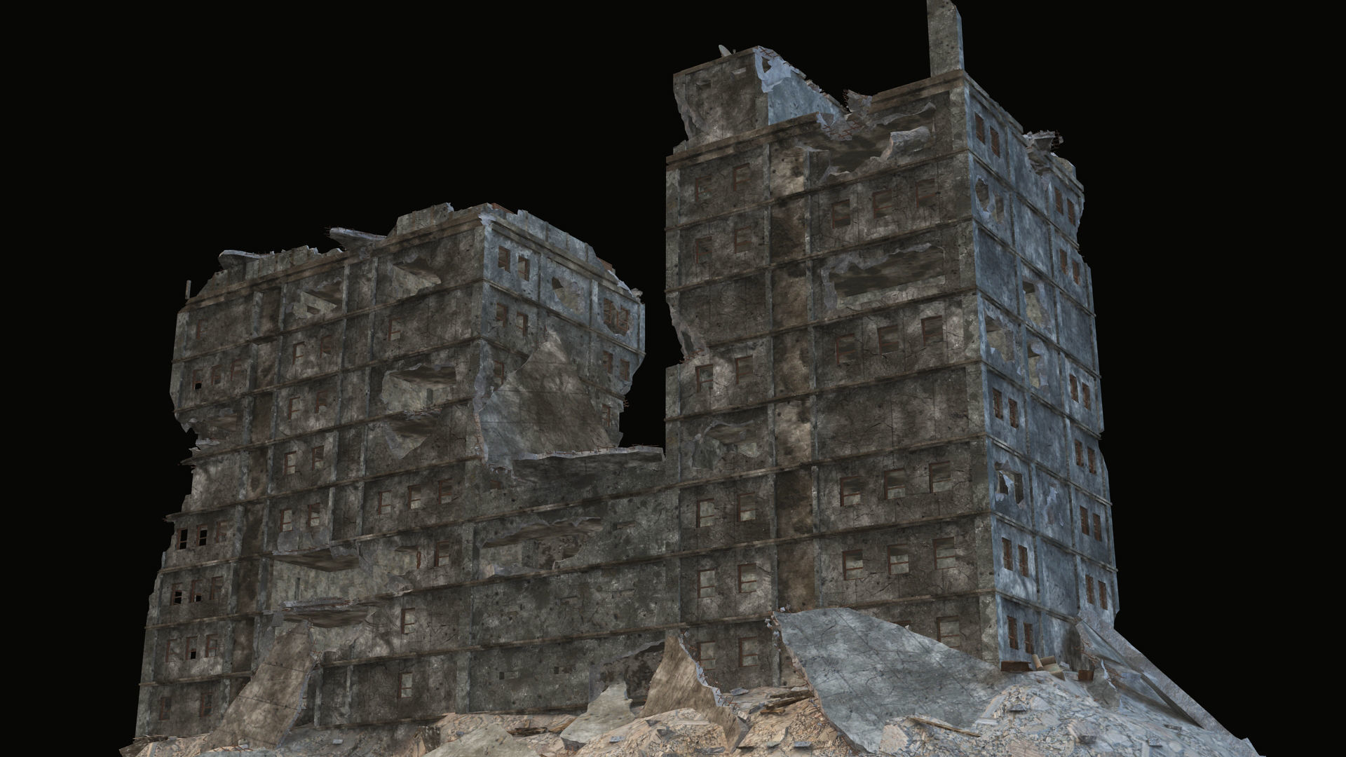 DESTROYED BUILDING 8 Low-poly 3D model_3