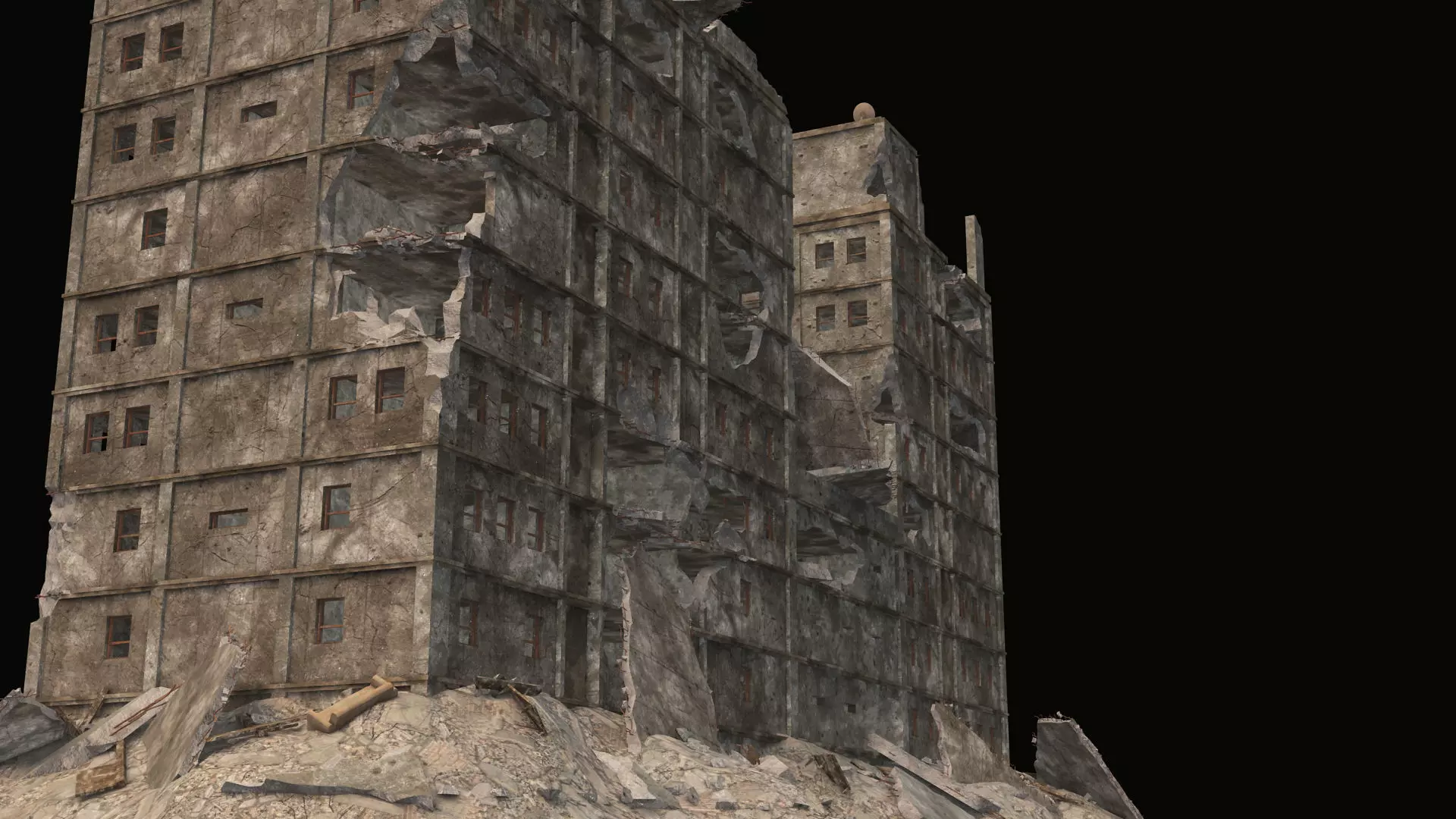 DESTROYED BUILDING 8 Low-poly 3D model_0