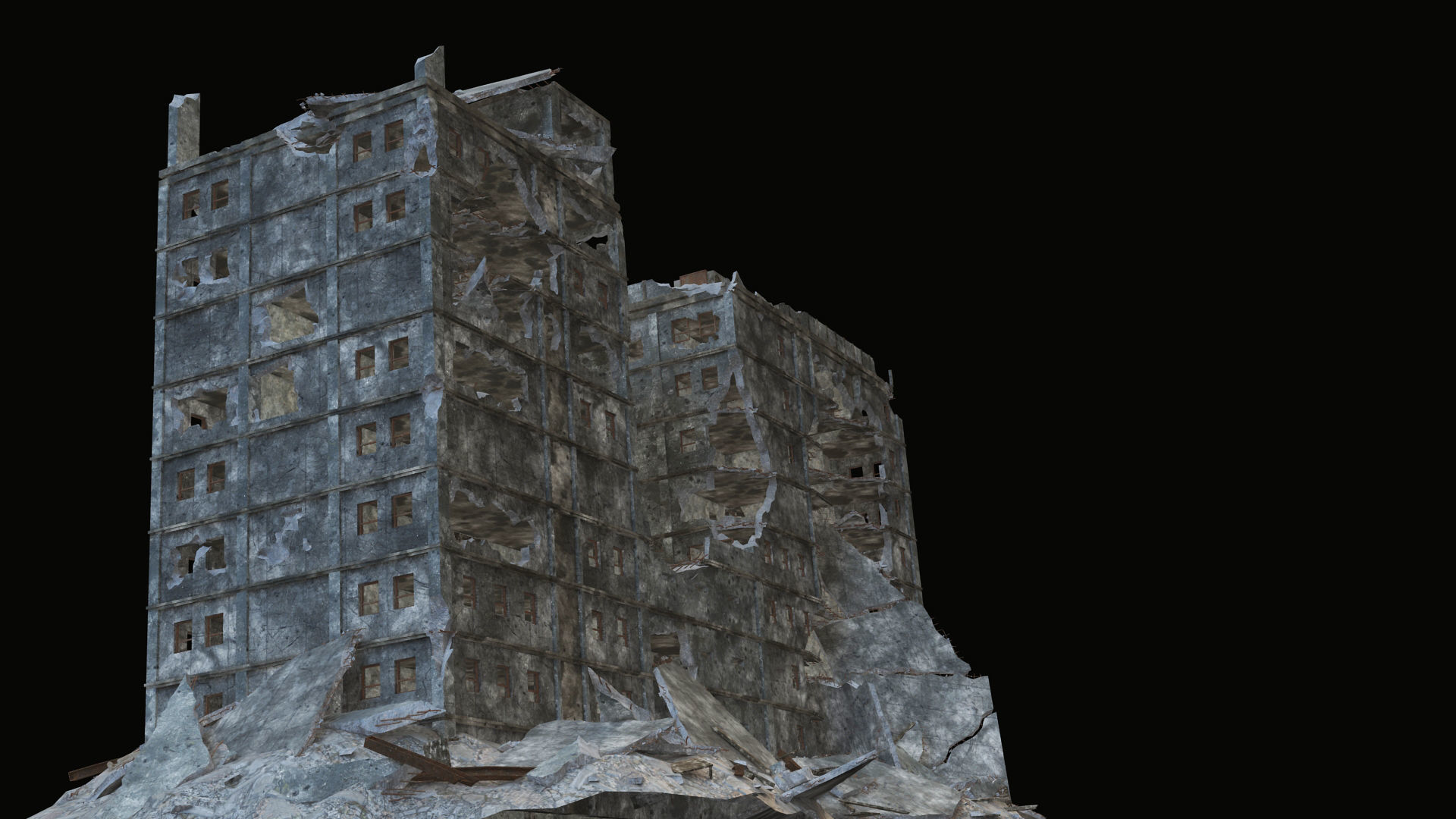 DESTROYED BUILDING 8 Low-poly 3D model_4