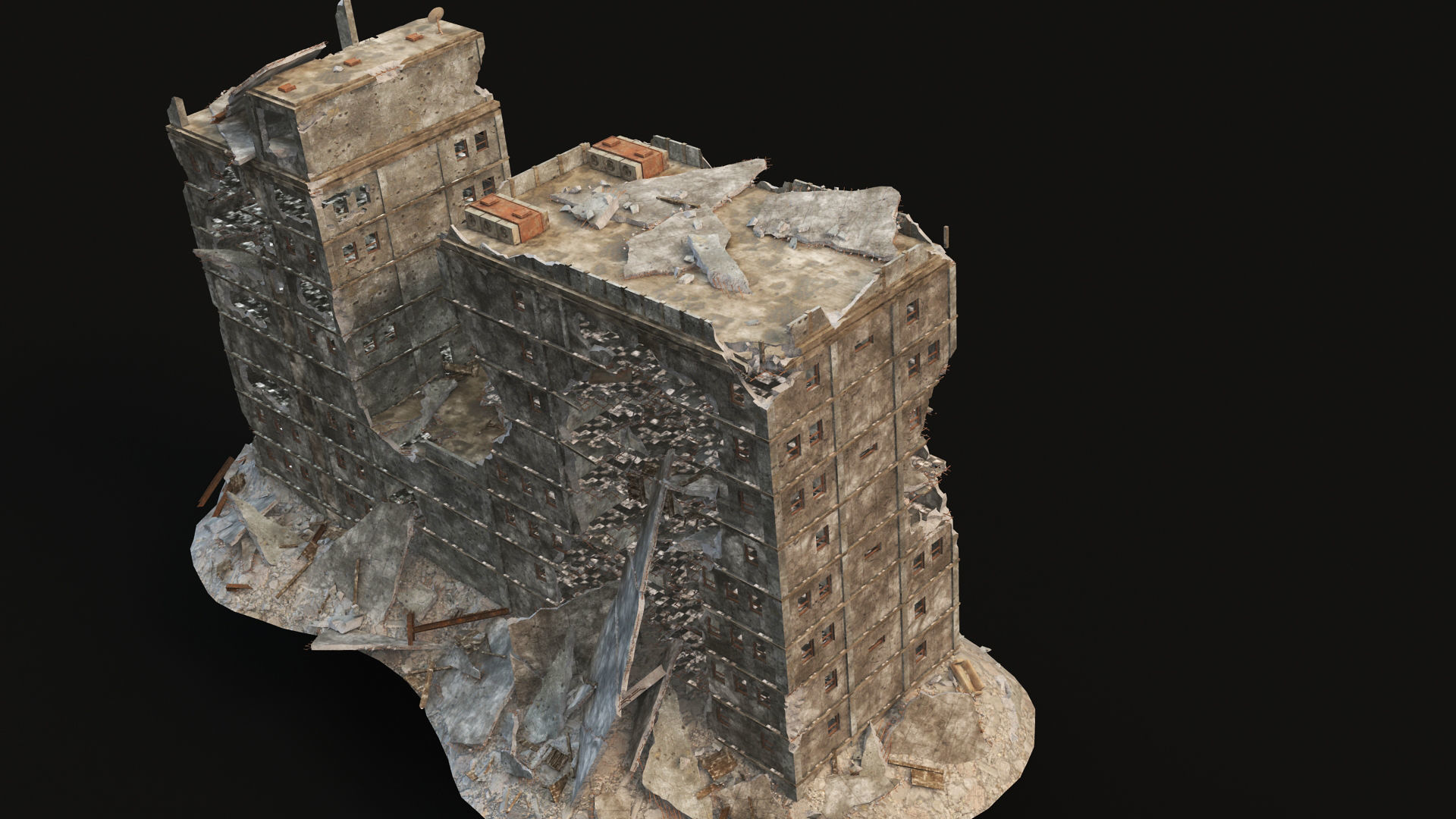 DESTROYED BUILDING 8 Low-poly 3D model_5