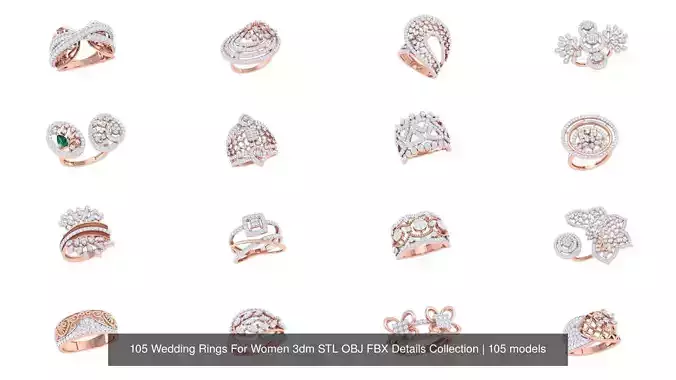 105 Wedding Rings For Women 3dm STL OBJ FBX Details Collection