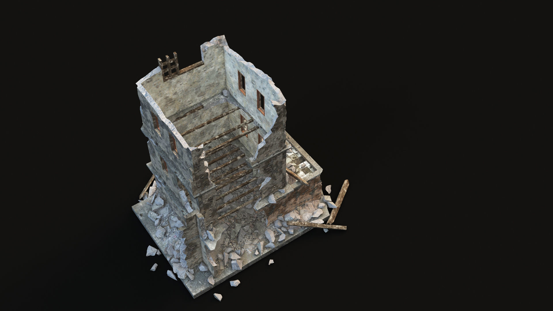 DESTROYED BUILDING 9 Low-poly 3D model_5