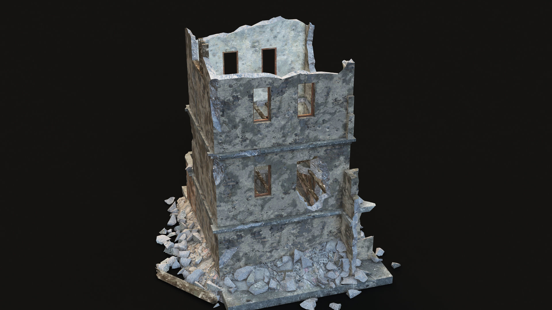 DESTROYED BUILDING 9 Low-poly 3D model_1