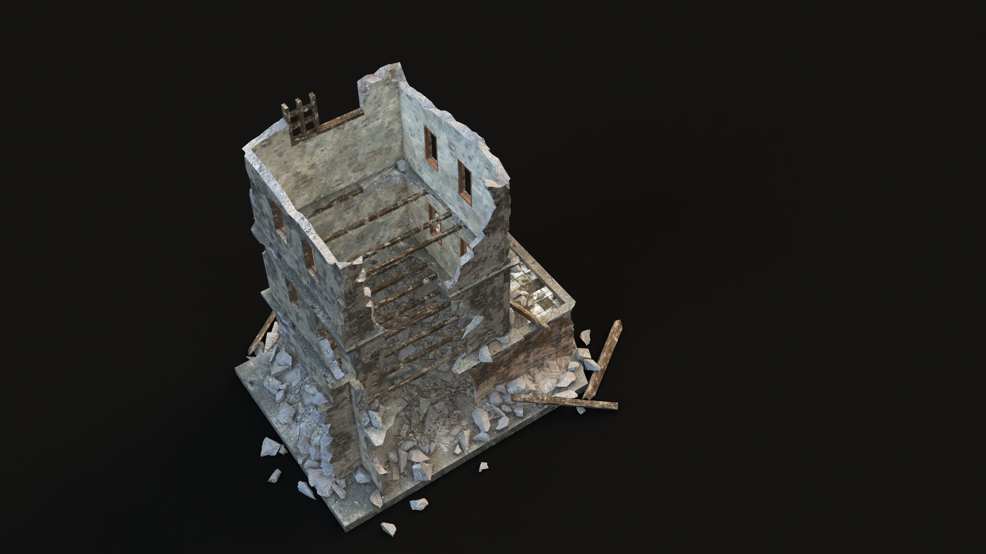 DESTROYED BUILDING 9 Low-poly 3D model_3