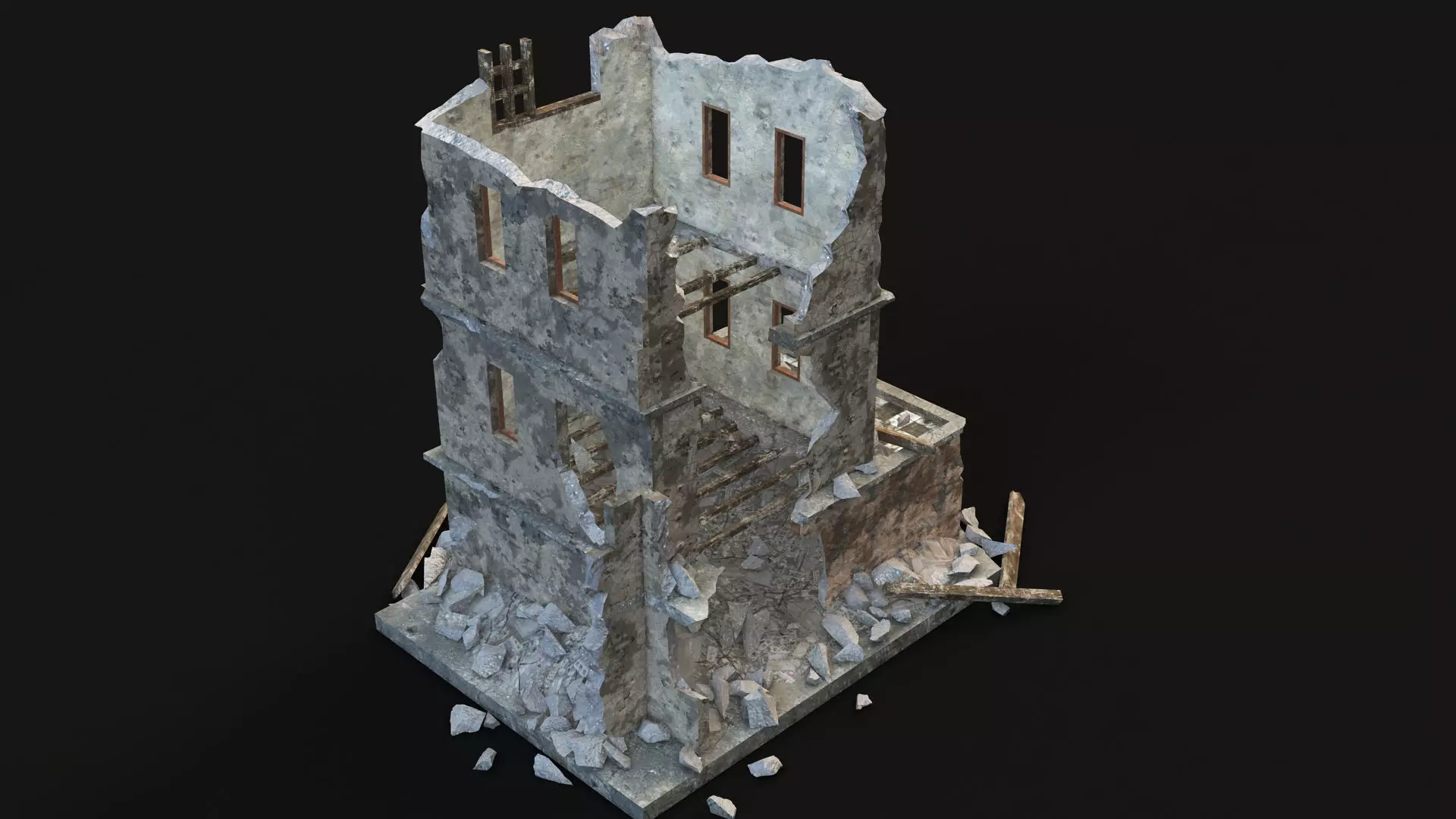 DESTROYED BUILDING 9 Low-poly 3D model_0