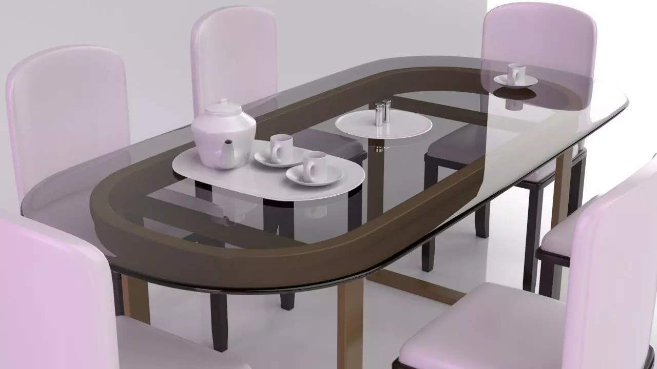 Wooden with Toughend Glass Dining Table and Chairs Set 3D model 3D model