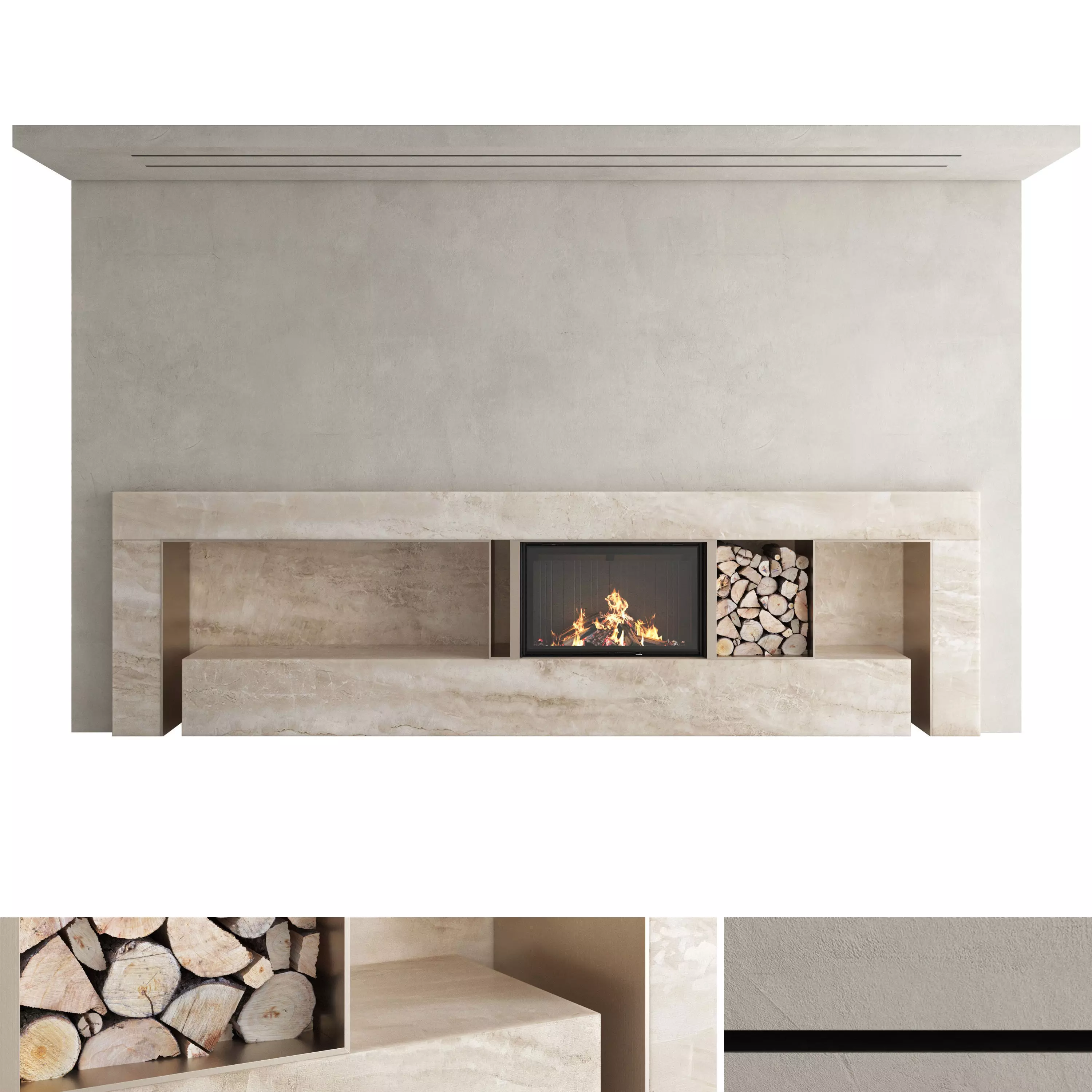 Decorative wall with fireplace set 30 3D model_0