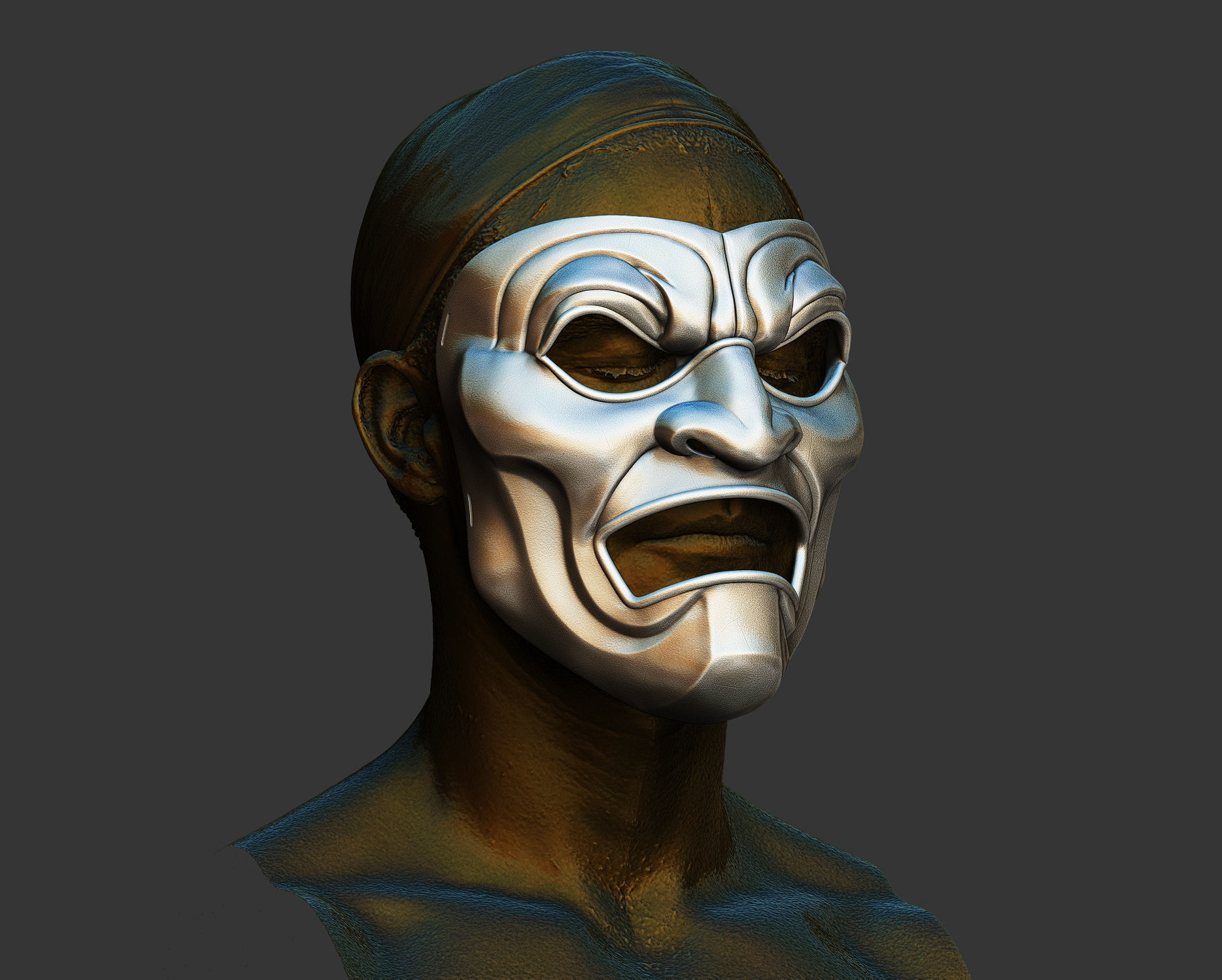 Immortal hero mask Mempo Samurai 3D print model_4