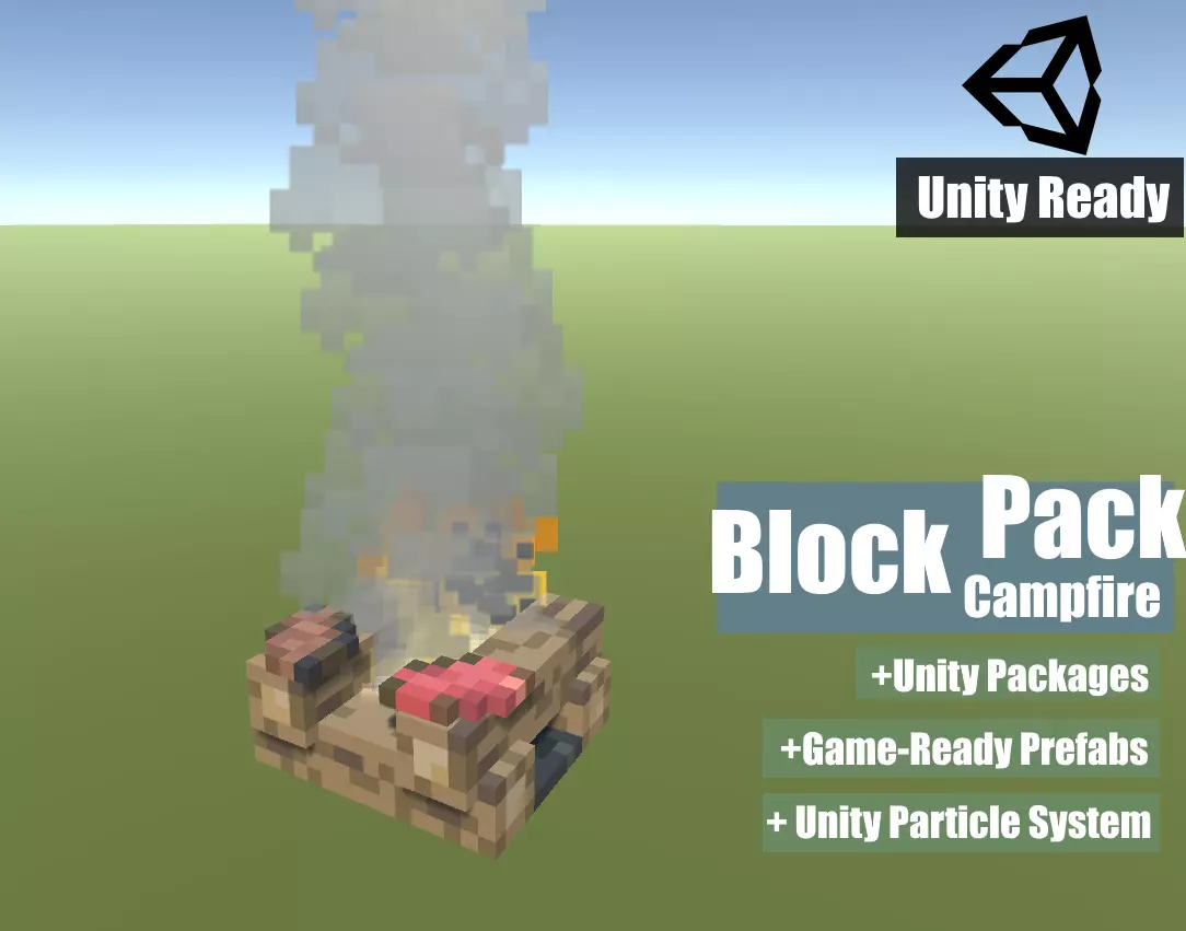 Block Pack Campfire - block styled voxel campfire Low-poly 3D model
