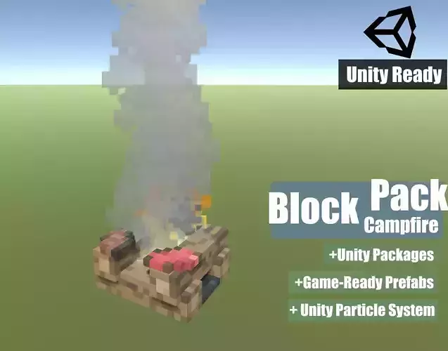 Block Pack Campfire - block styled voxel campfire Low-poly 3D model