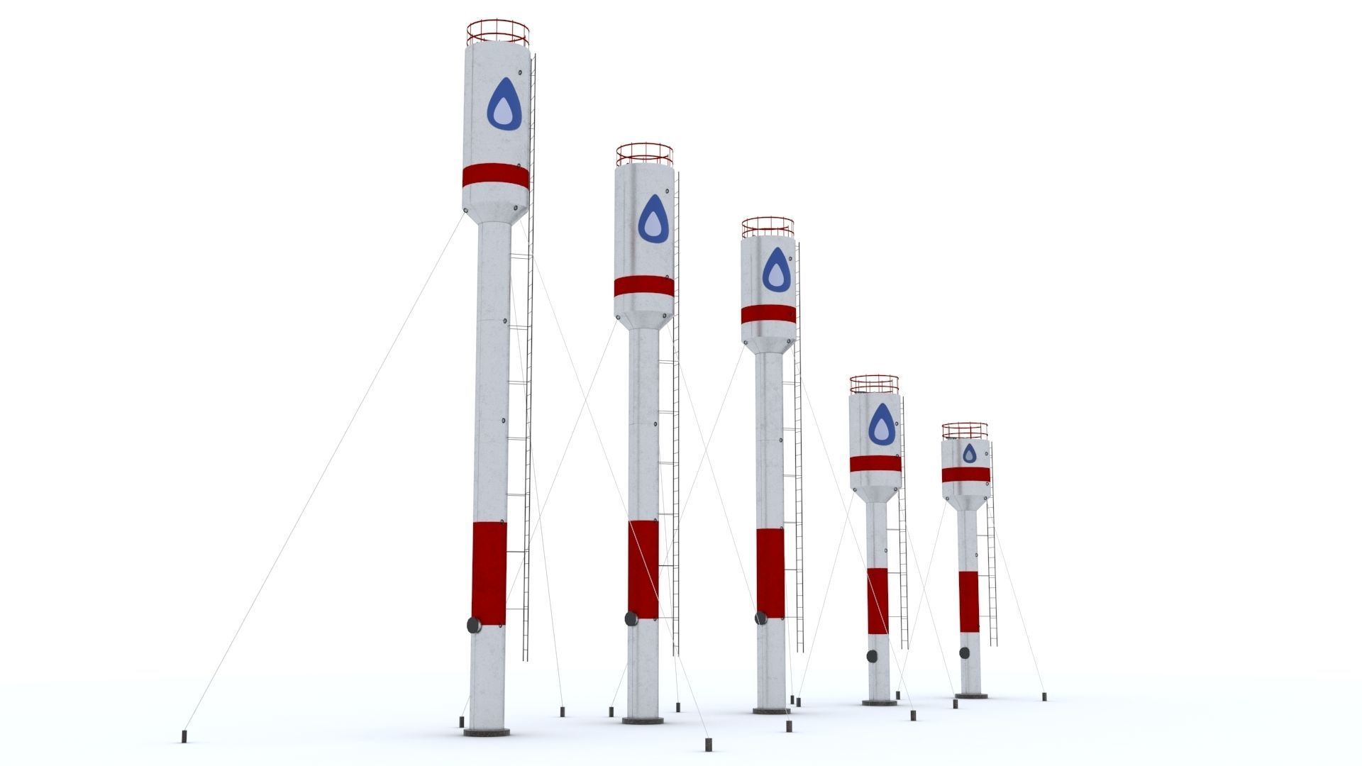 Water towers Low-poly 3D model_3