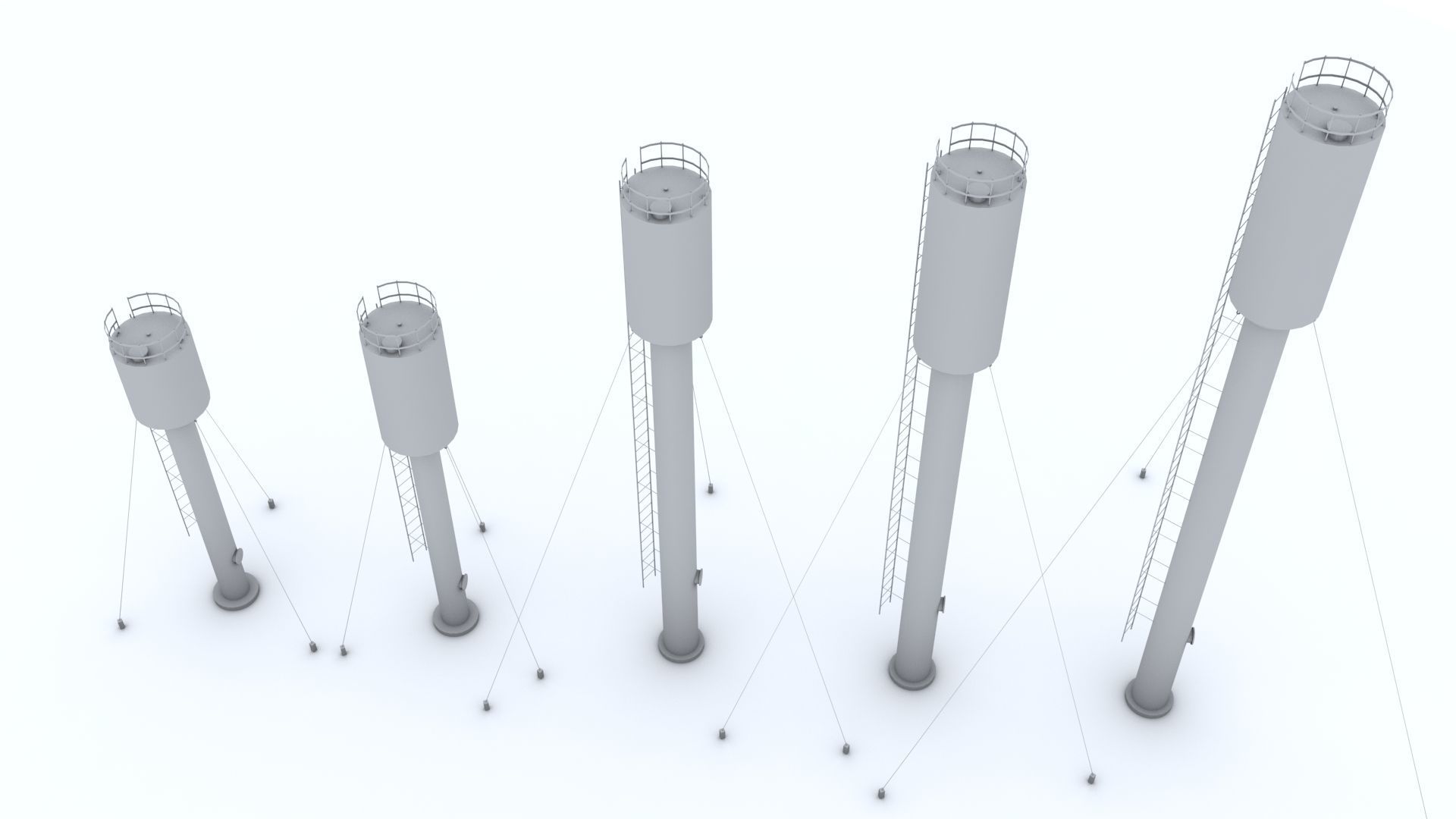 Water towers Low-poly 3D model_7