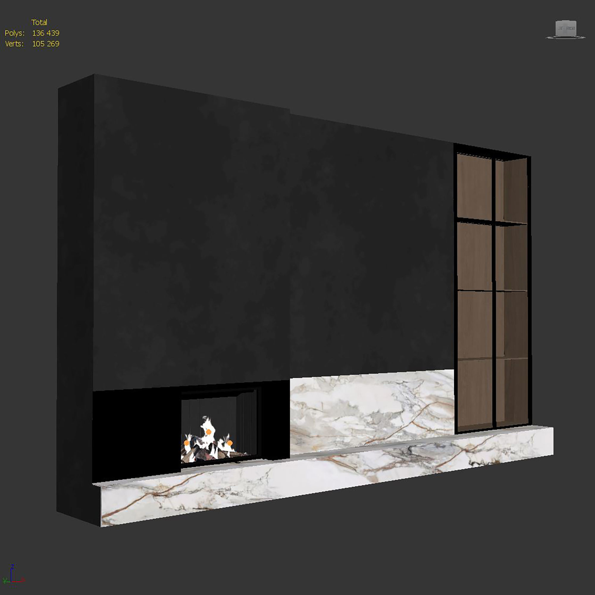 Decorative wall with fireplace set 37 3D model_6