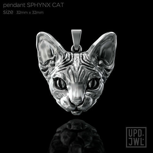 Sphynx cat head pendant Gold Silver 3D print model