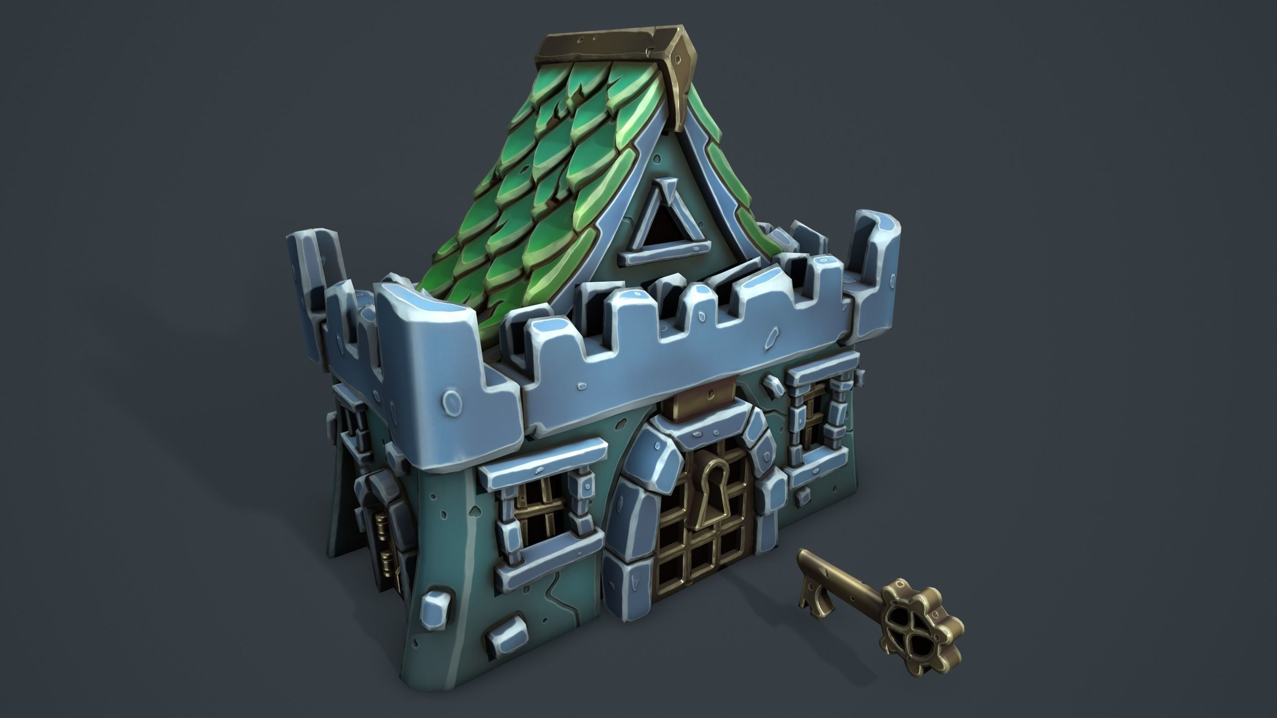 Castle chest Low-poly 3D model_7