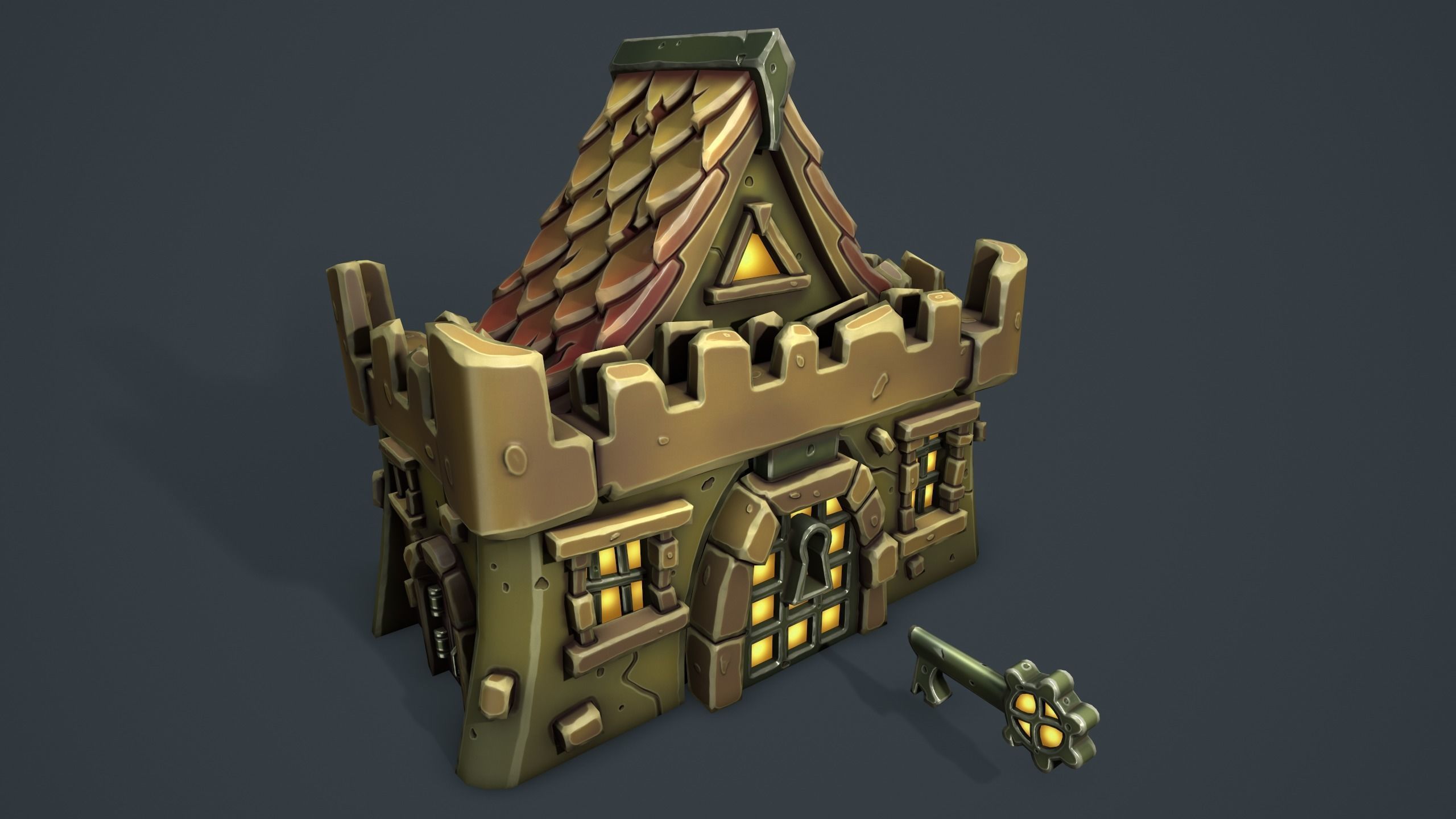 Castle chest Low-poly 3D model_10