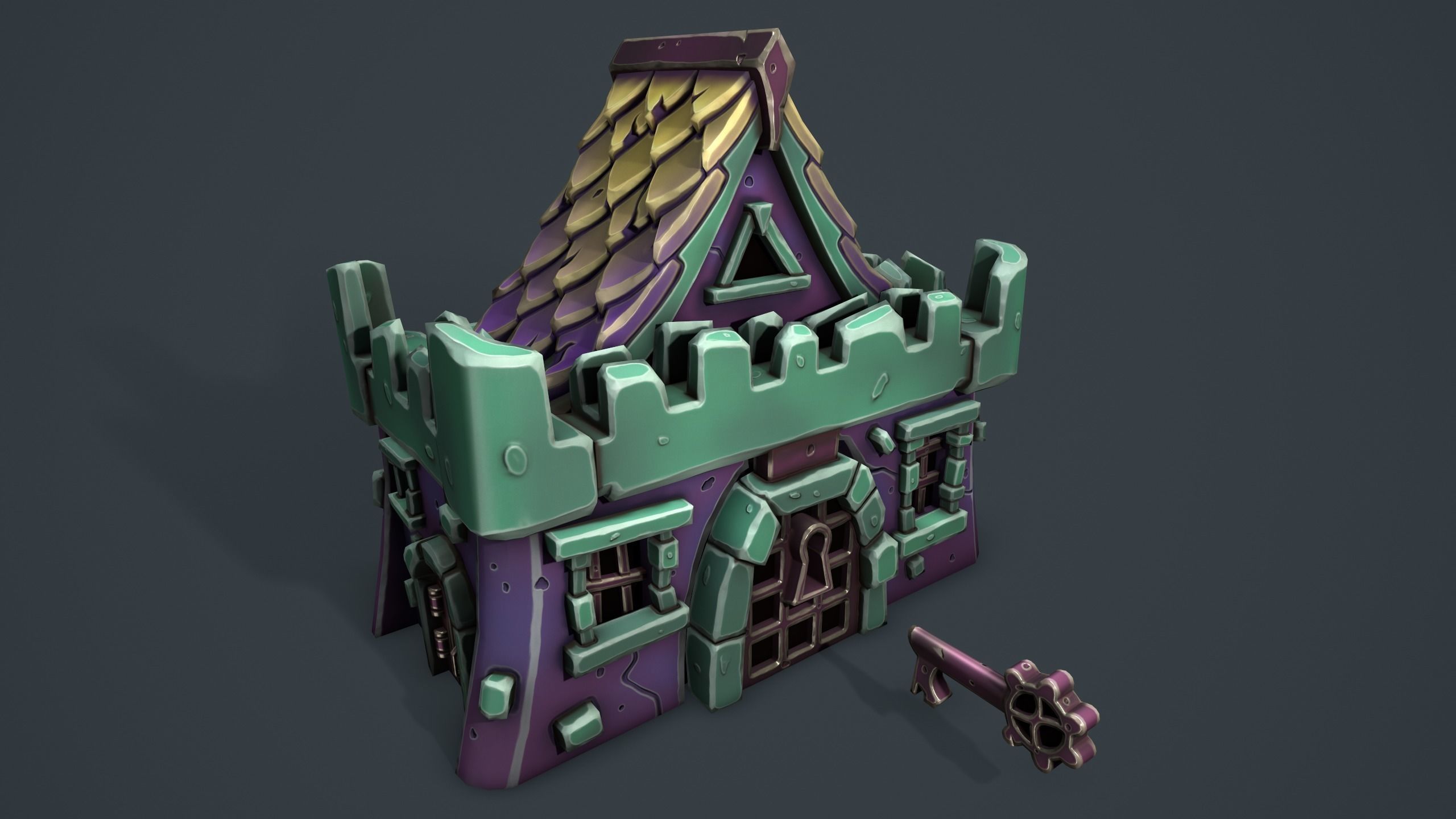 Castle chest Low-poly 3D model_11