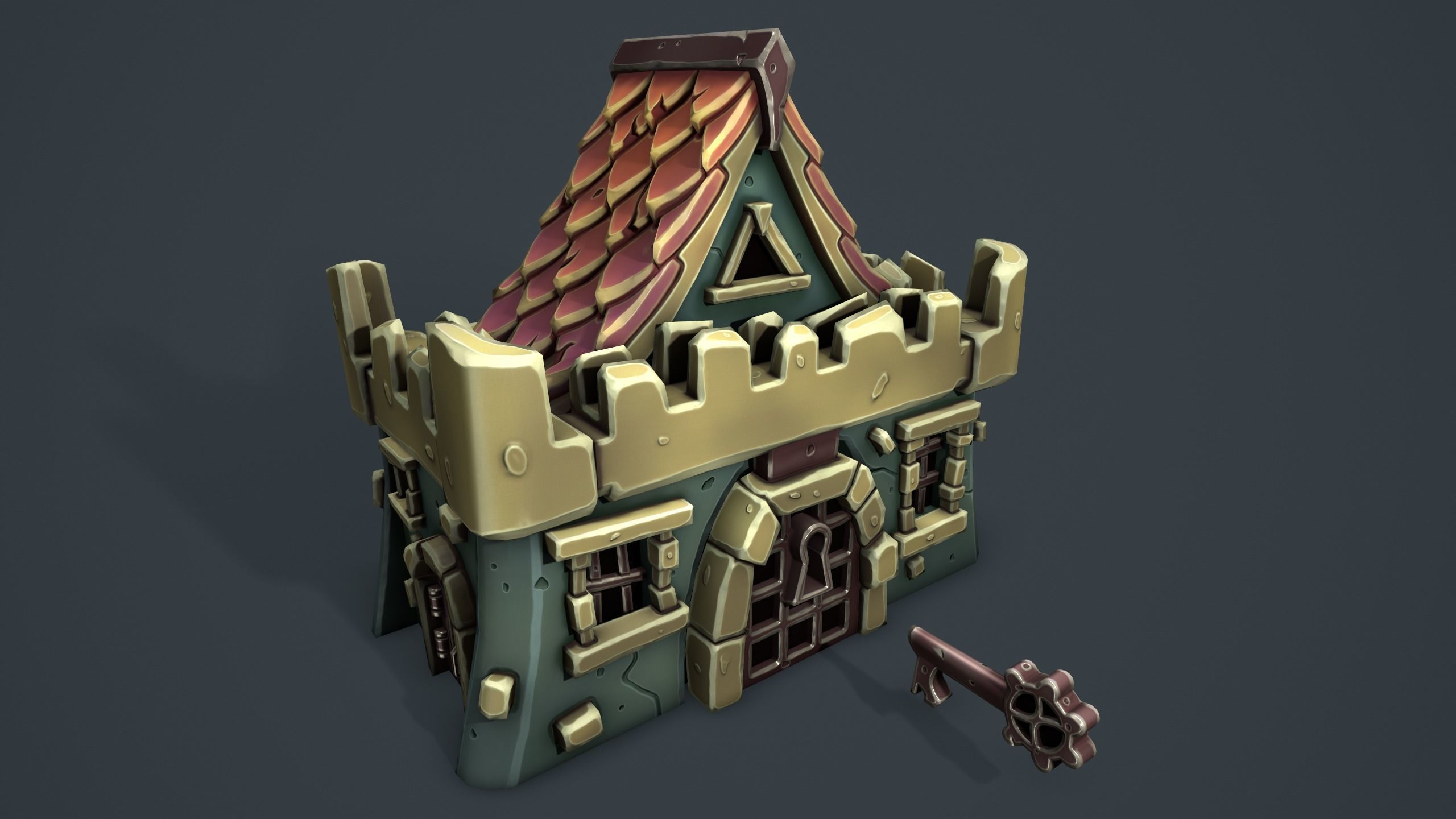 Castle chest Low-poly 3D model_3