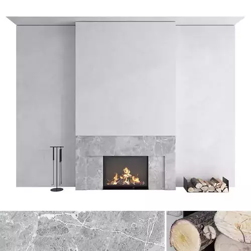 Decorative wall with fireplace set 39 3D model
