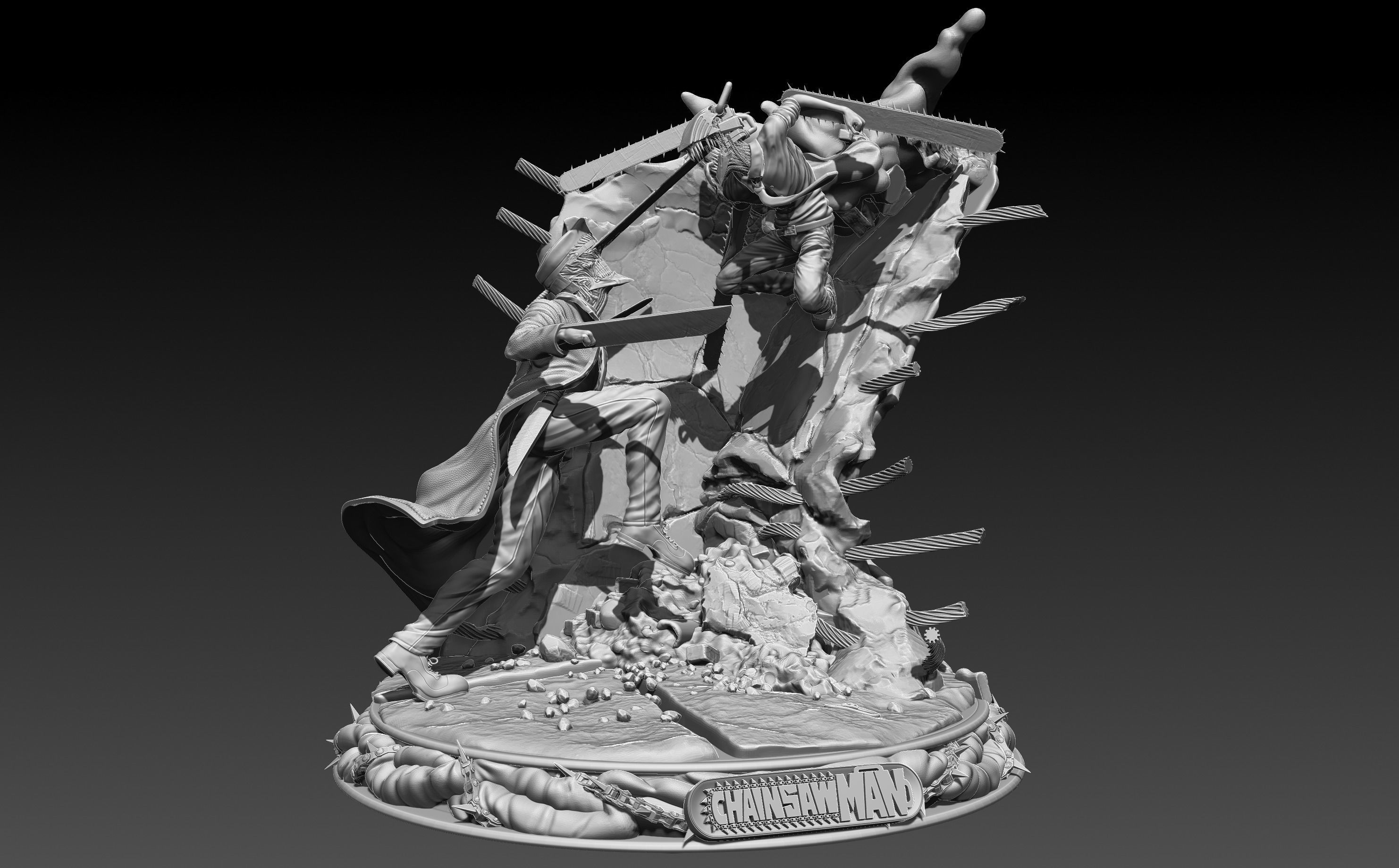 Chainsaw Man Denji Vs Katana Battle Statue  3D print model_1