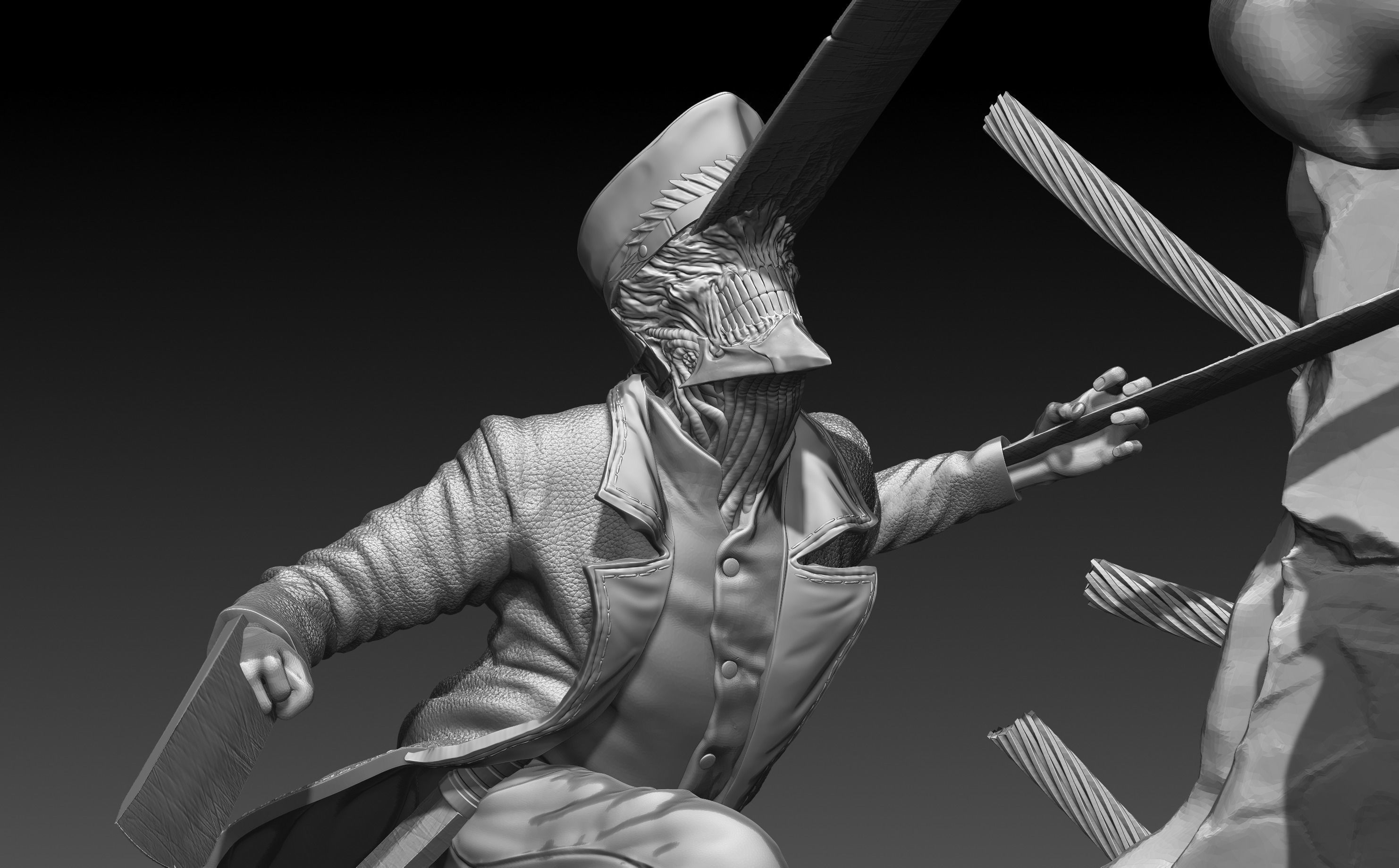 Chainsaw Man Denji Vs Katana Battle Statue  3D print model_2