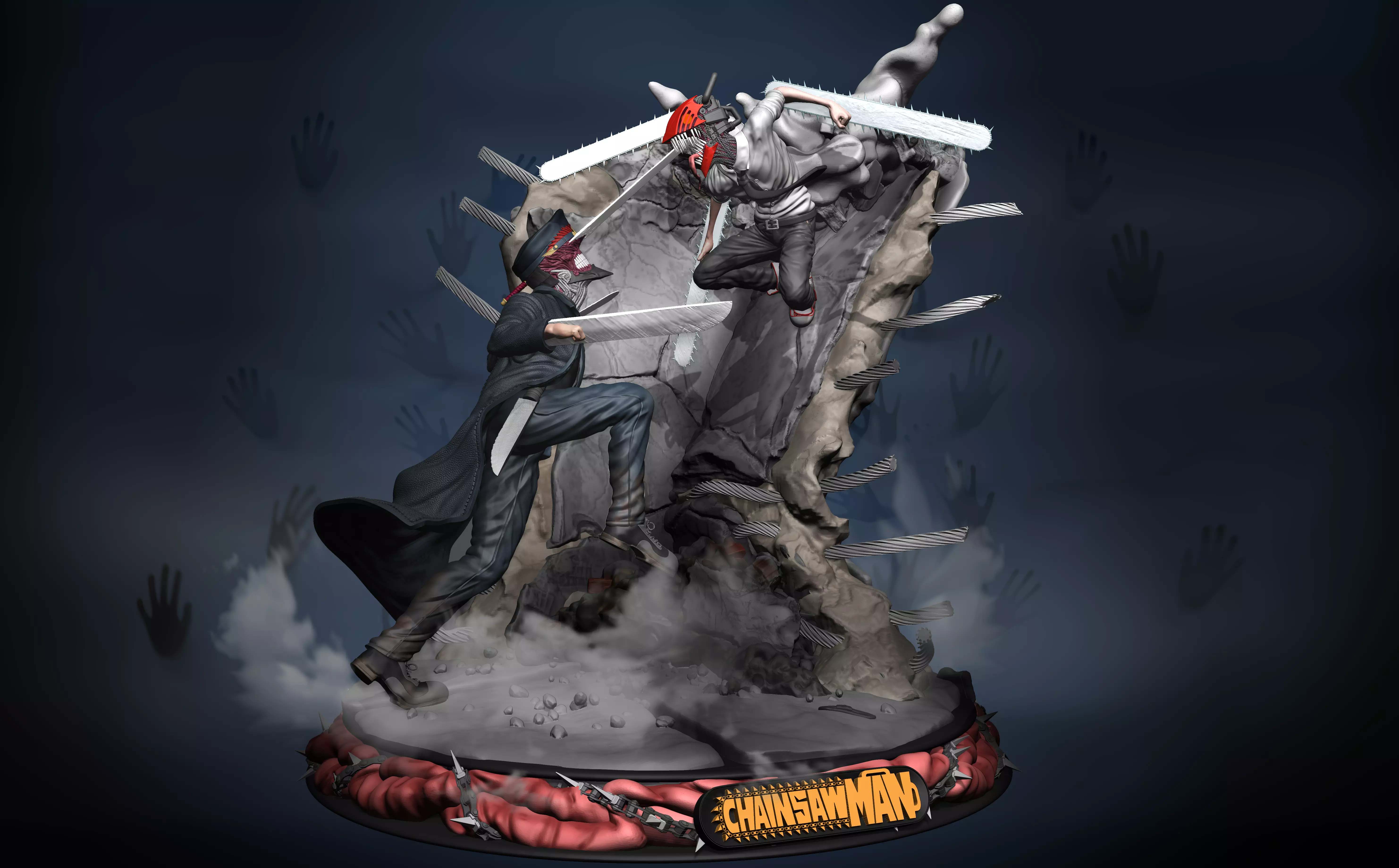 Chainsaw Man Denji Vs Katana Battle Statue  3D print model_0