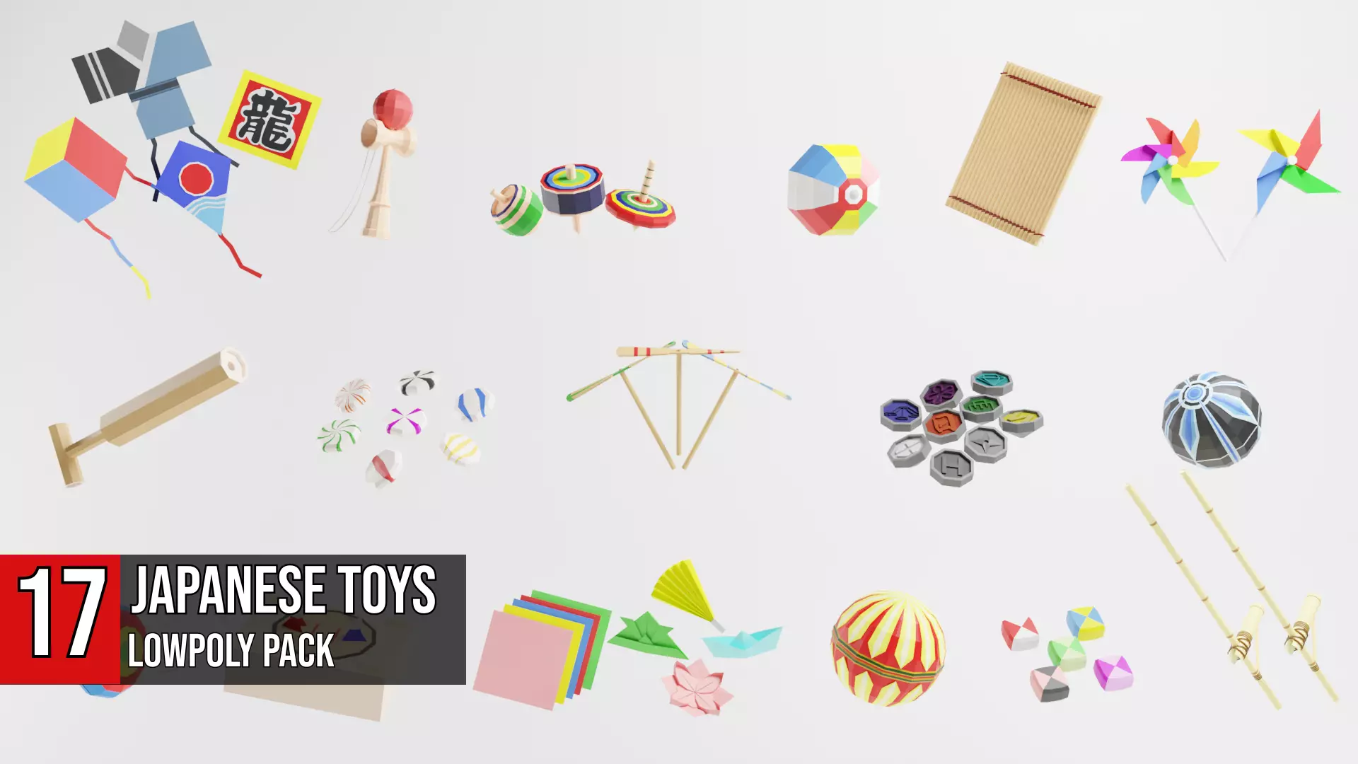 Japanese Toys Pack Low-poly 3D model_0