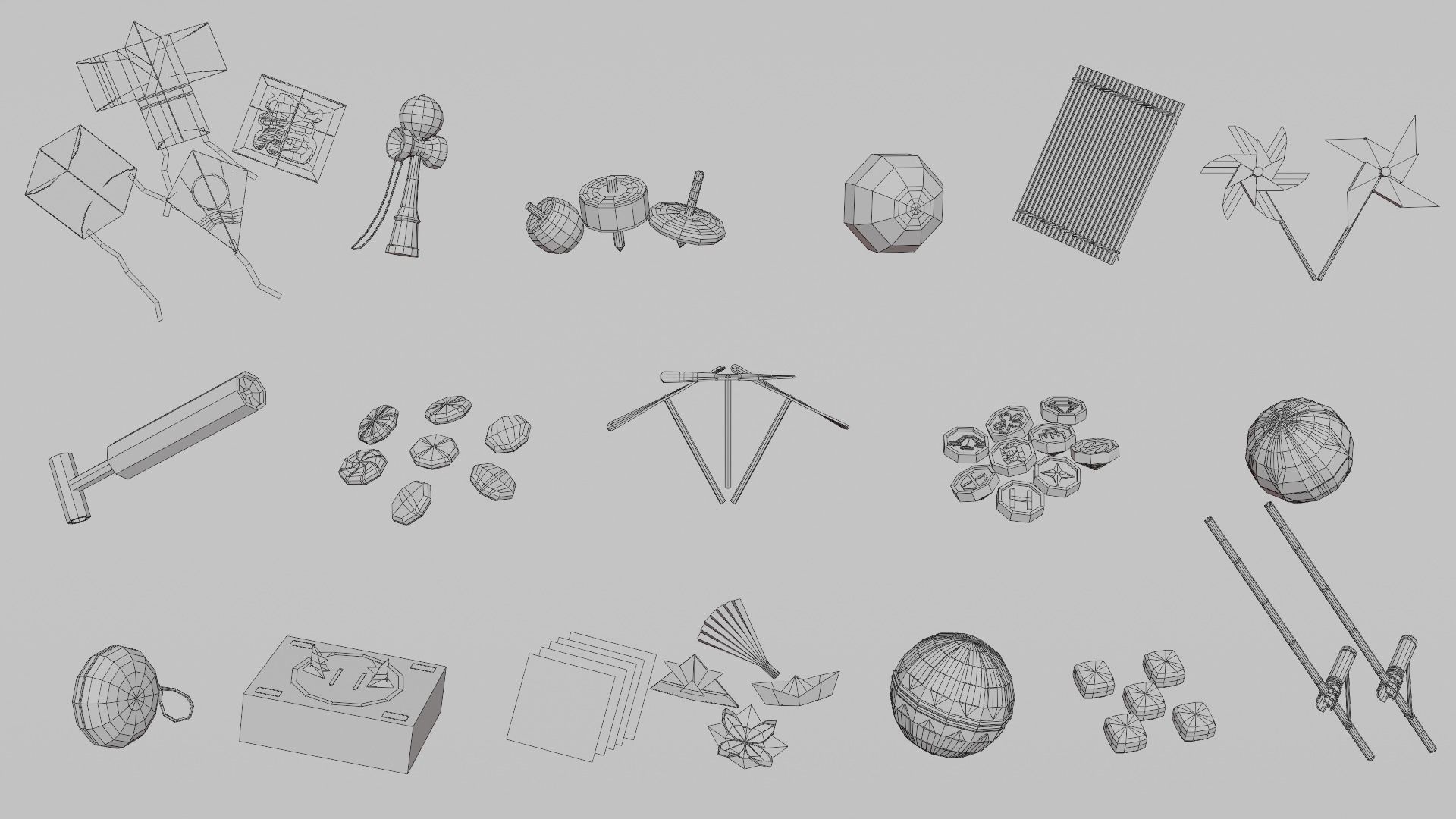 Japanese Toys Pack Low-poly 3D model_1