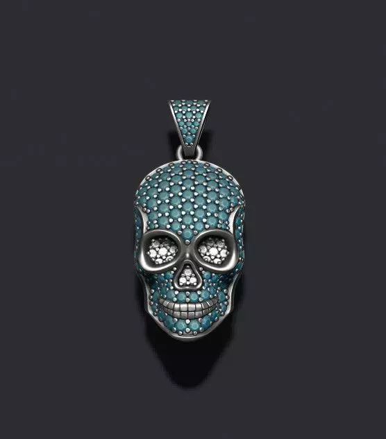 skull pendant with gems 3D print model_0