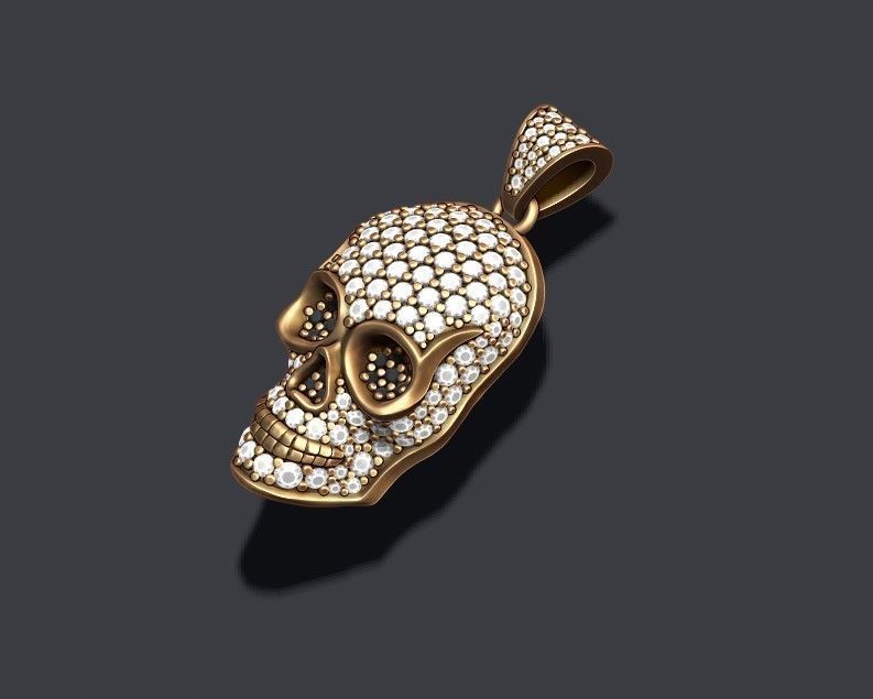 skull pendant with gems 3D print model_2