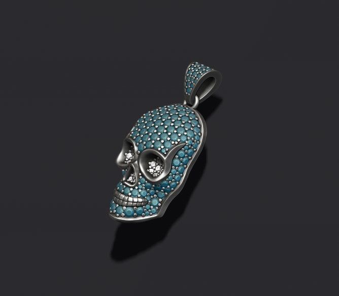skull pendant with gems 3D print model_5